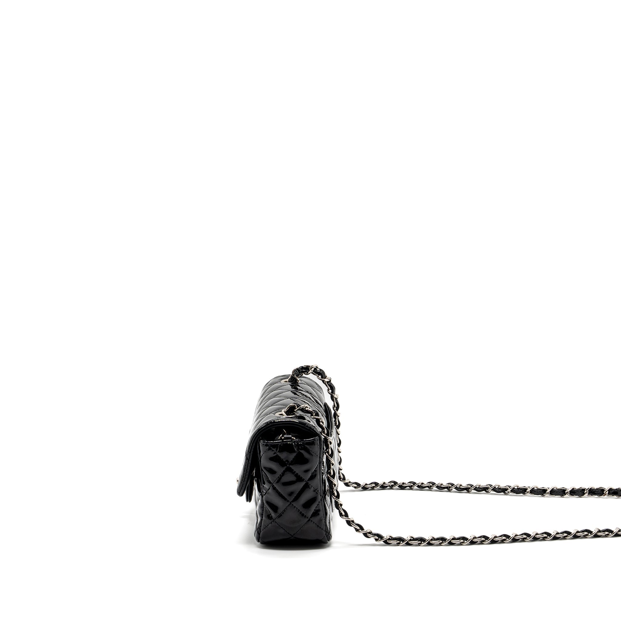 CHANEL MINI RECTANGULAR FLAP BAG PATENT BLACK SHW