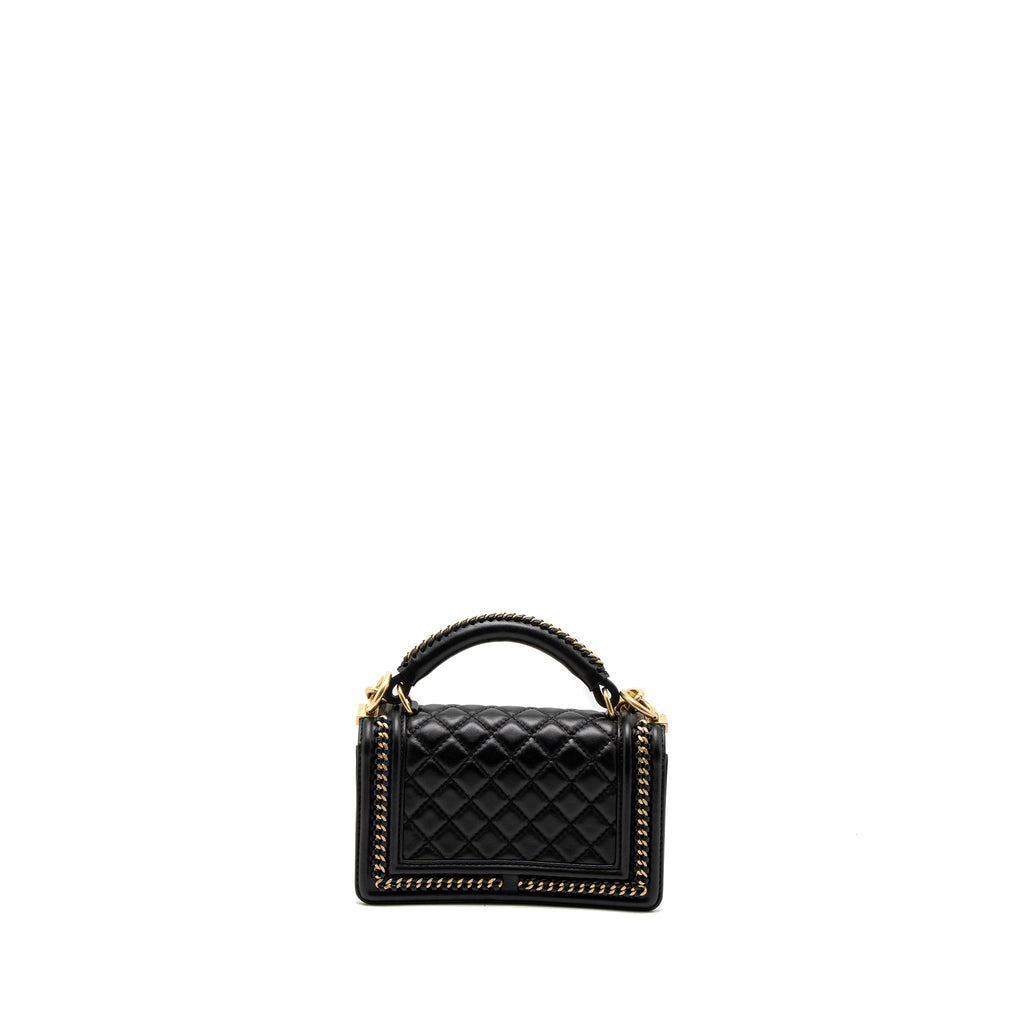 CHANEL TOP HANDLE SMALL BOY BAG CALFSKIN BLACK BRUSHED GHW