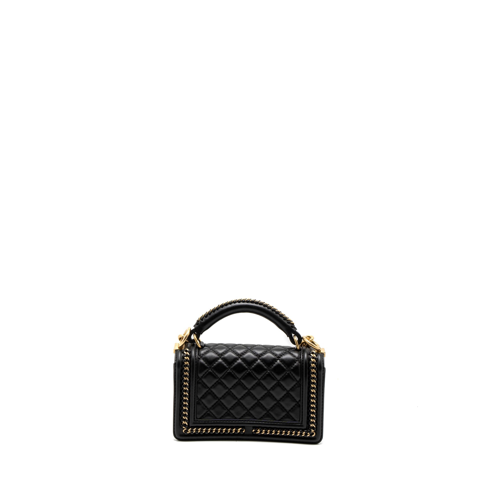CHANEL TOP HANDLE SMALL BOY BAG CALFSKIN BLACK BRUSHED GHW