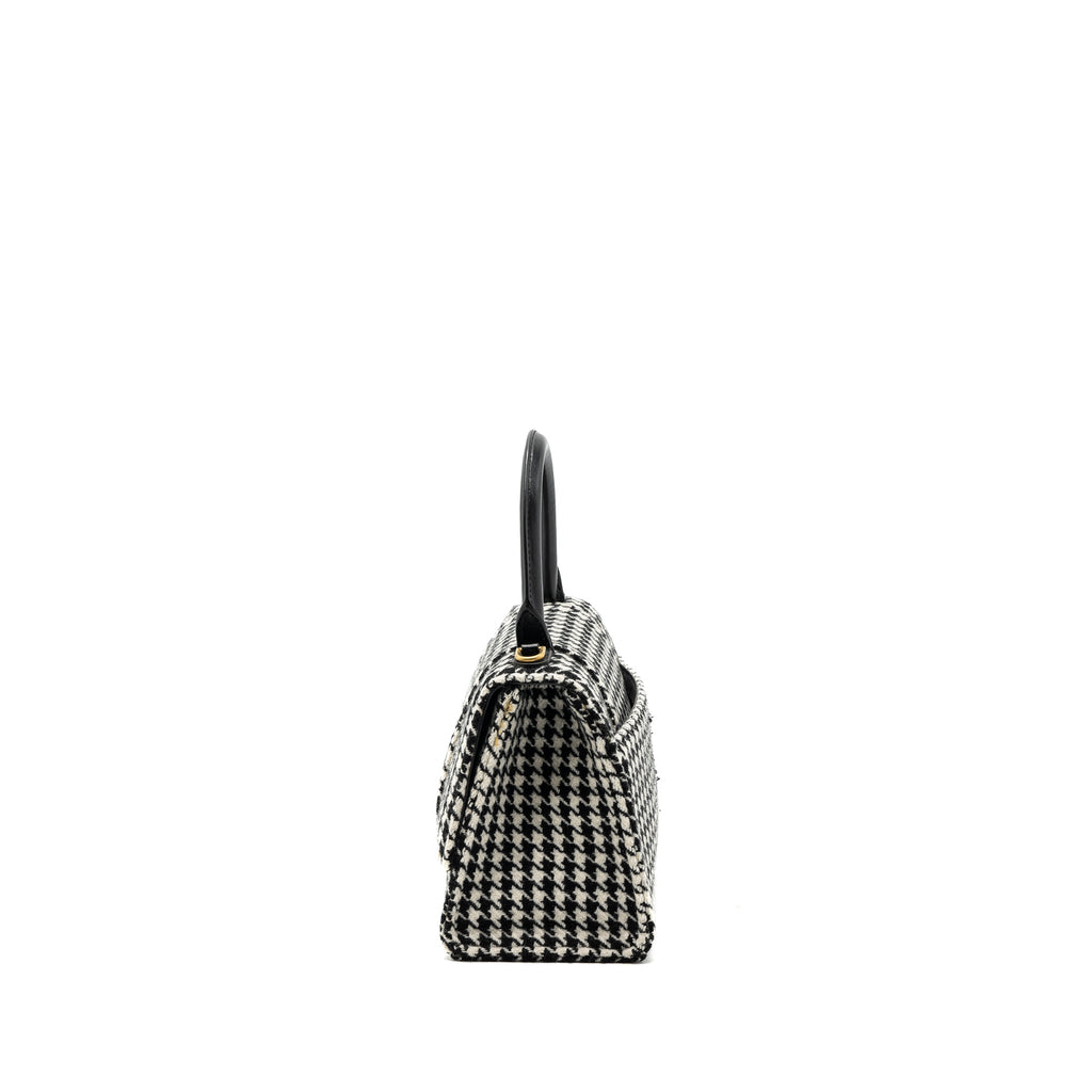 BALENCIAGA HOURGLASS S WOOL HOUNDSTOOTH BLACK/WHITE GHW