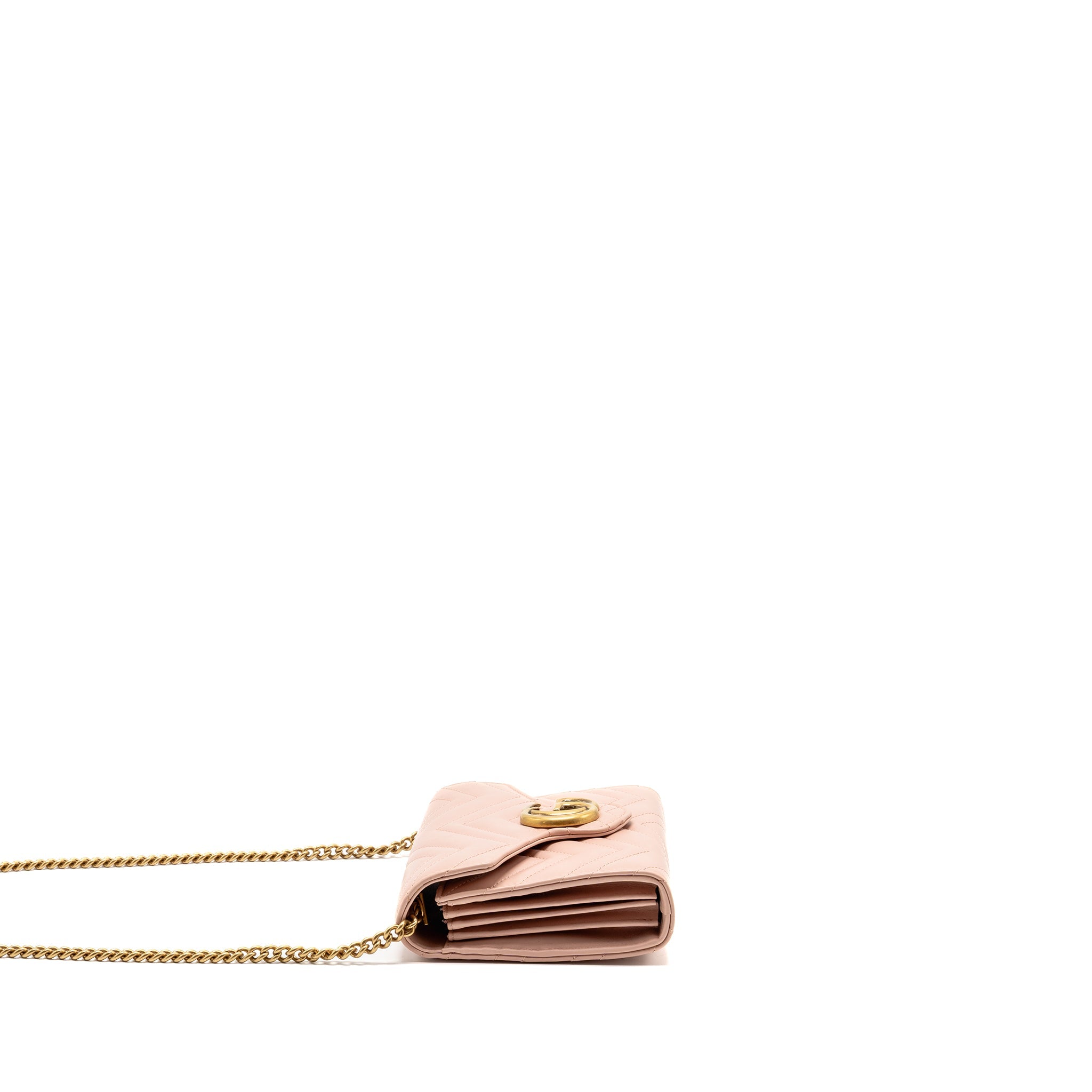GUCCI GG MARMONT WALLET ON CHAIN CALFSKIN PINK GHW