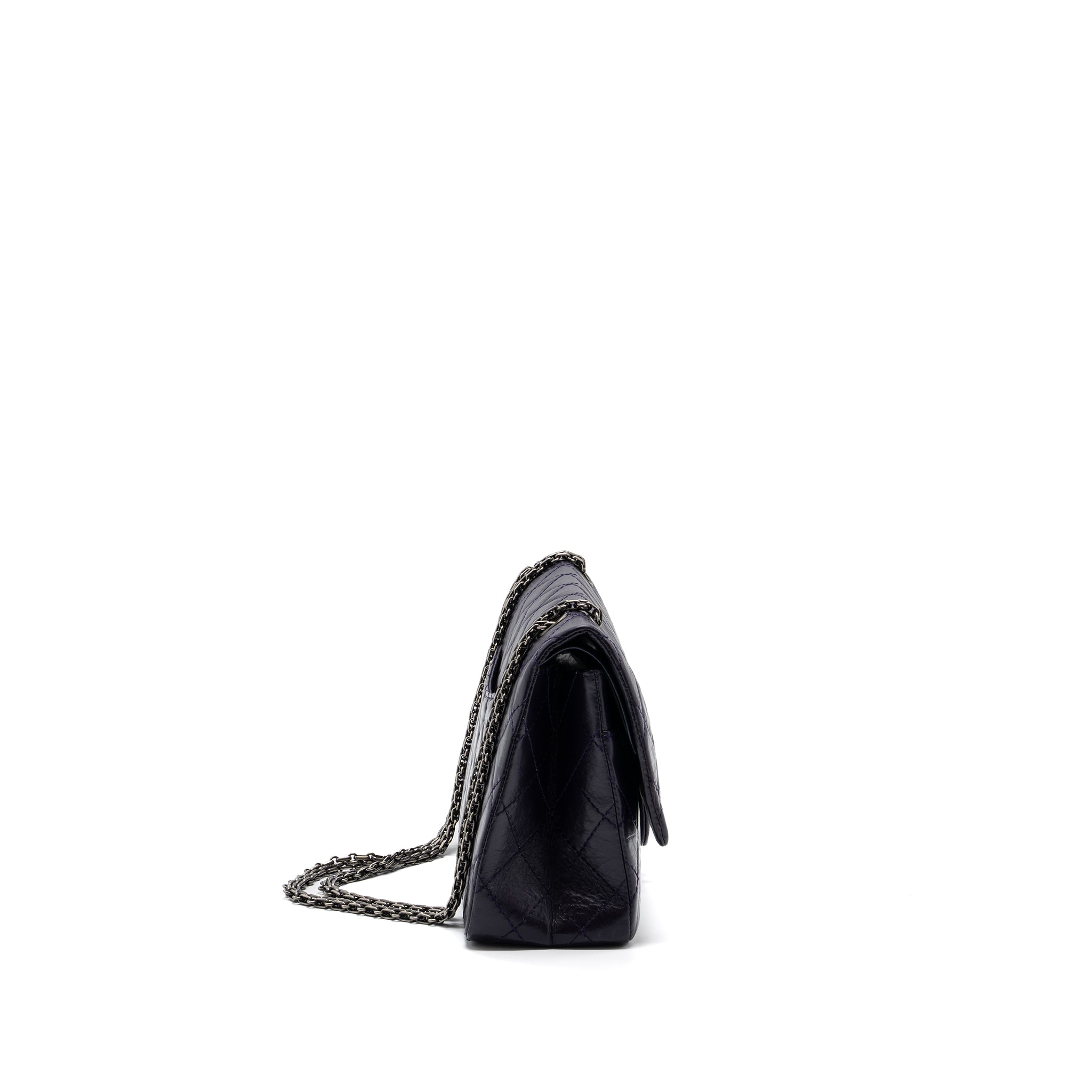 CHANEL LARGE 2.55  REISSUE FLAP BAG AGED CALFSKIN DARK PURPLE RUTHENIUM HARDWARE