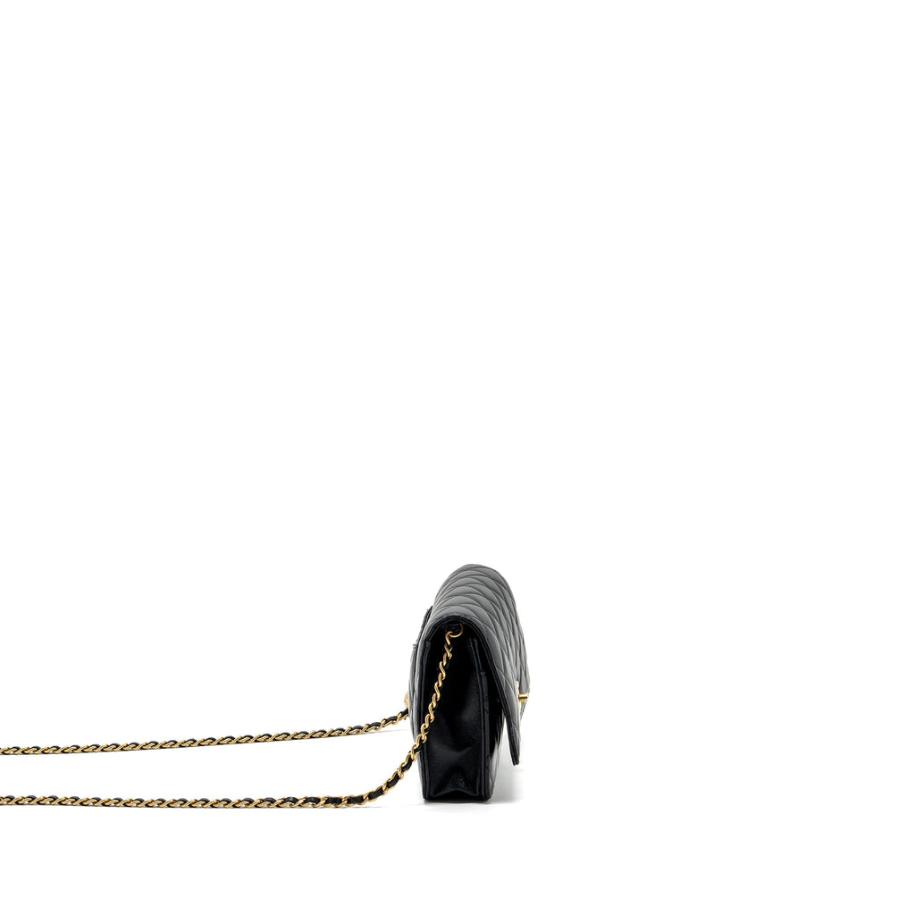 CHANEL PEARL CRUSH WALLET ON CHAIN LAMBSKIN BLACK GHW(MICROCHIP)