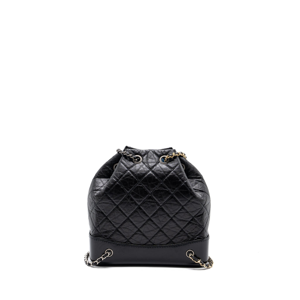 CHANEL SMALL GABRIELLE BACKPACK AGED CALFSKIN BLACK RUTHENIUM HARDWARE (MICROCHIP)