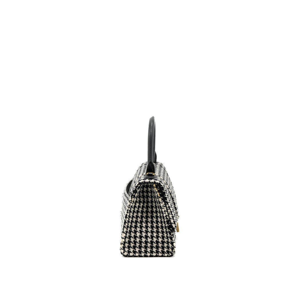 BALENCIAGA HOURGLASS S WOOL HOUNDSTOOTH BLACK/WHITE GHW