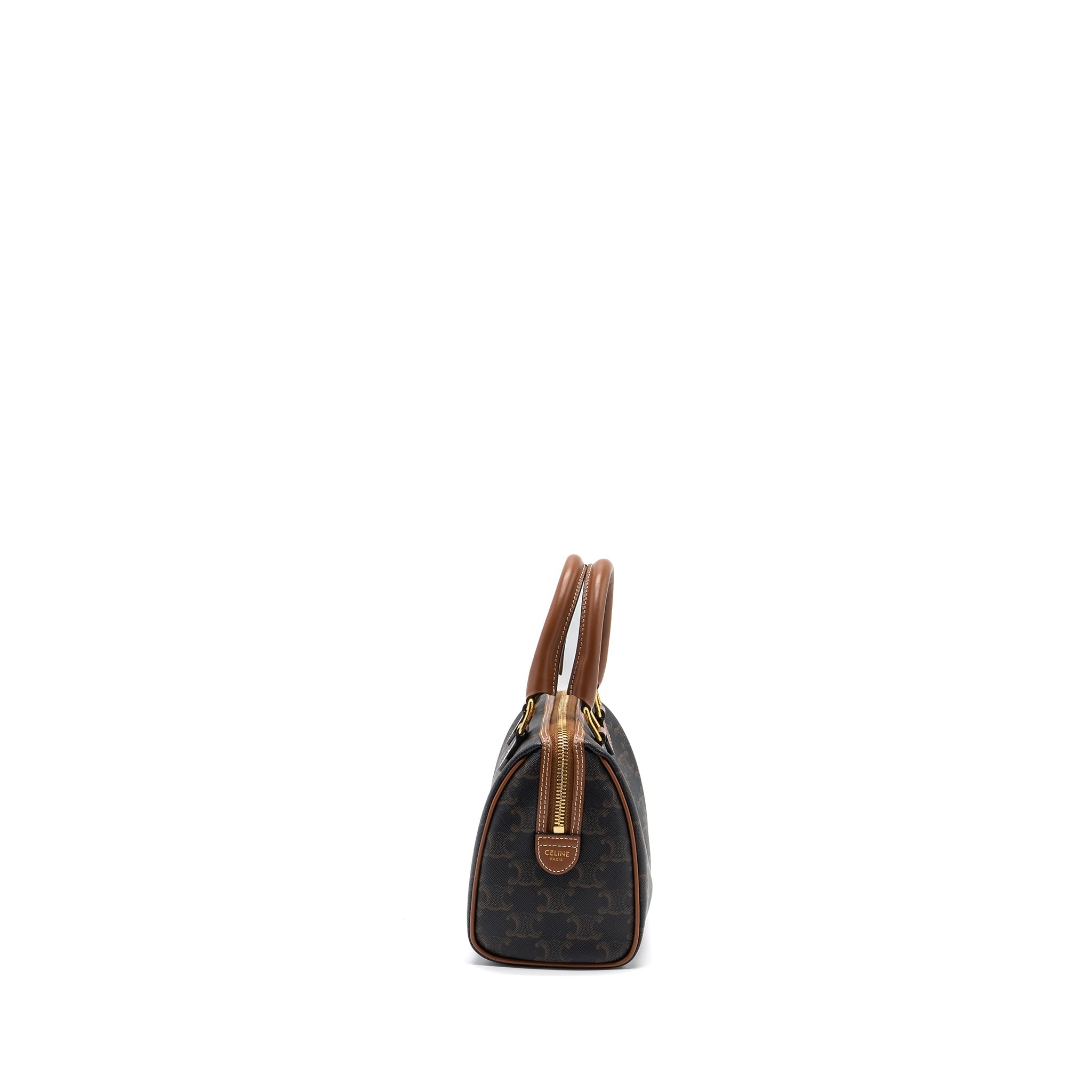 CELINE SMALL BOSTON BAG TRIOMPHE CANVAS/CALFSKIN TAN GHW