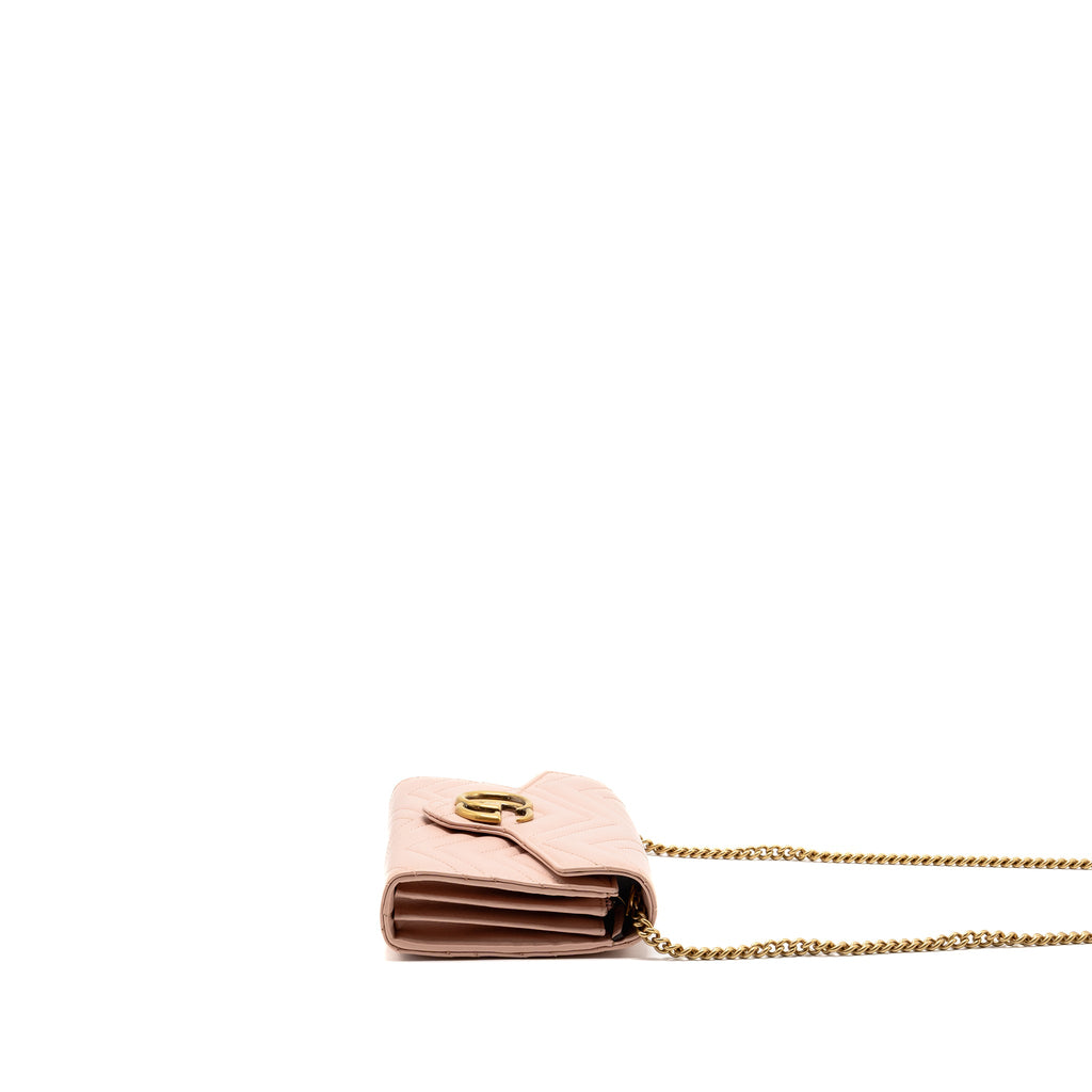GUCCI GG MARMONT WALLET ON CHAIN CALFSKIN PINK GHW