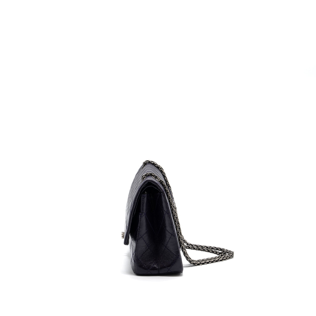 CHANEL LARGE 2.55  REISSUE FLAP BAG AGED CALFSKIN DARK PURPLE RUTHENIUM HARDWARE