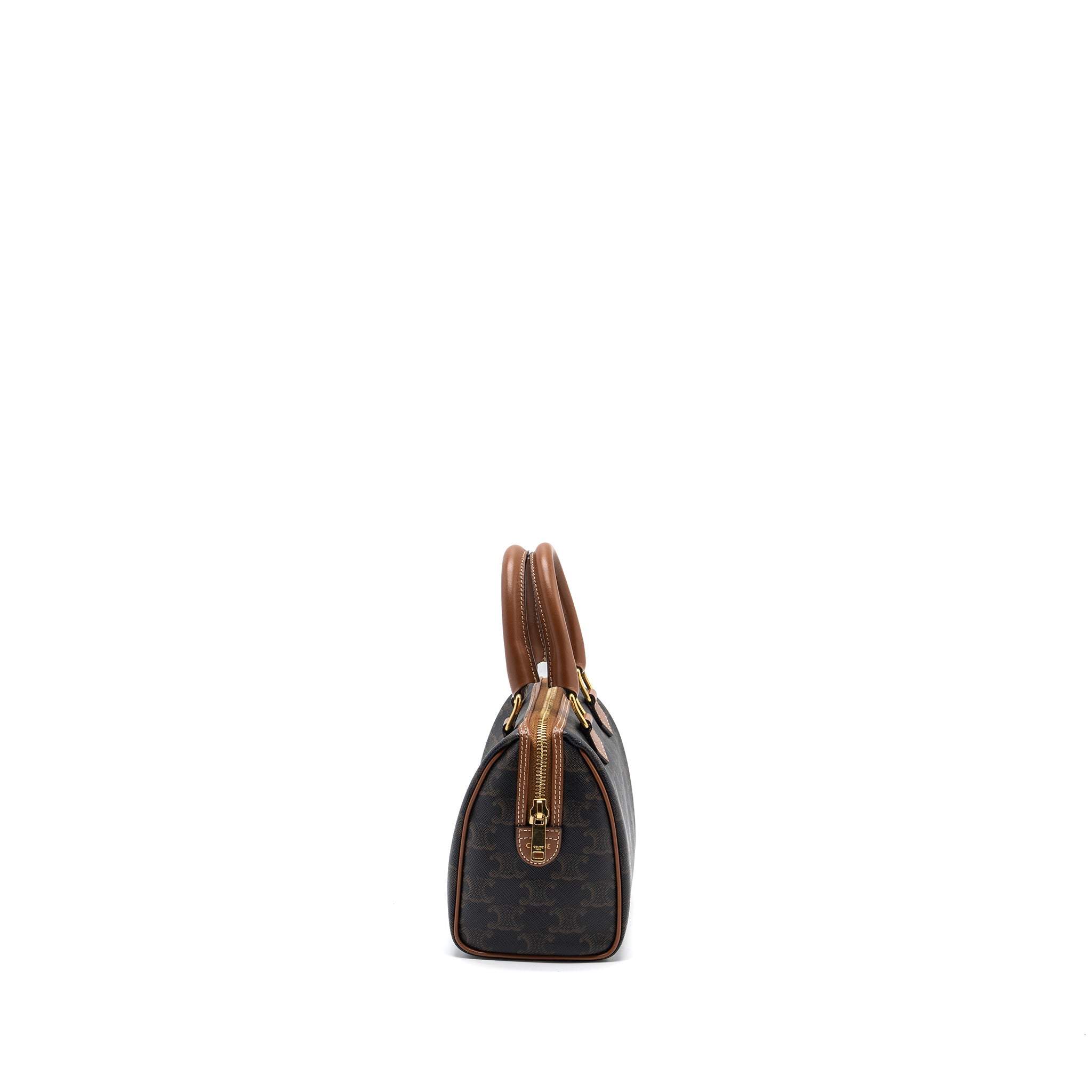 CELINE SMALL BOSTON BAG TRIOMPHE CANVAS/CALFSKIN TAN GHW
