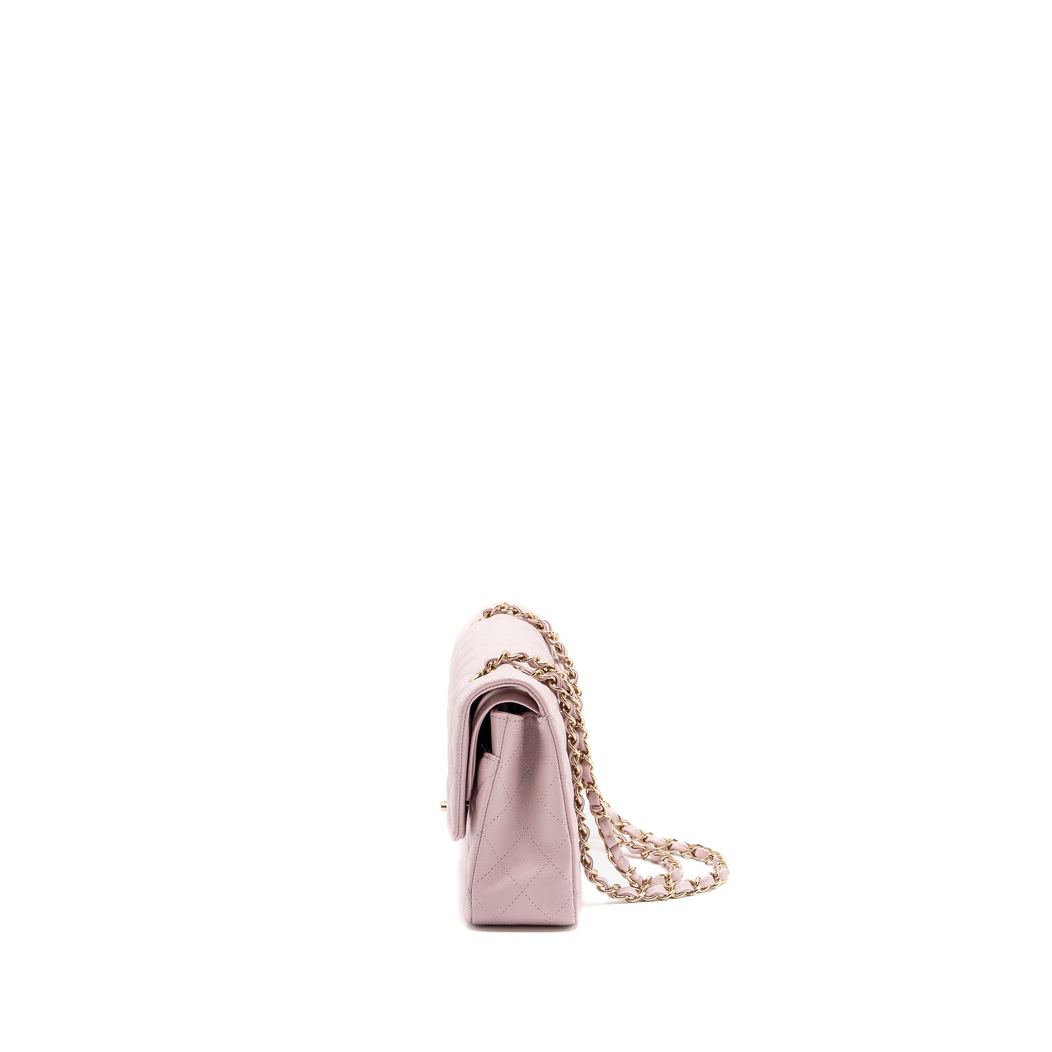 CHANEL 21S MEDIUM CLASSIC DOUBLE FLAP BAG CAVIAR LIGHT PINK LGWH