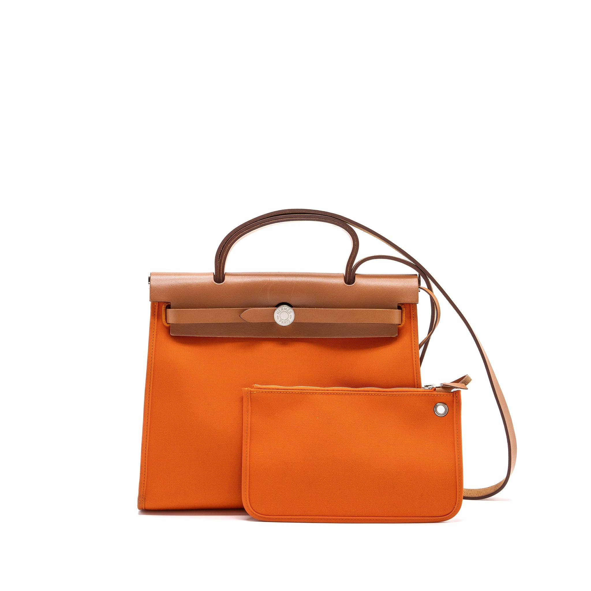HERMES HERBAG 31 ZIP BAG CANVAS/HUNTER ORANGE SHW