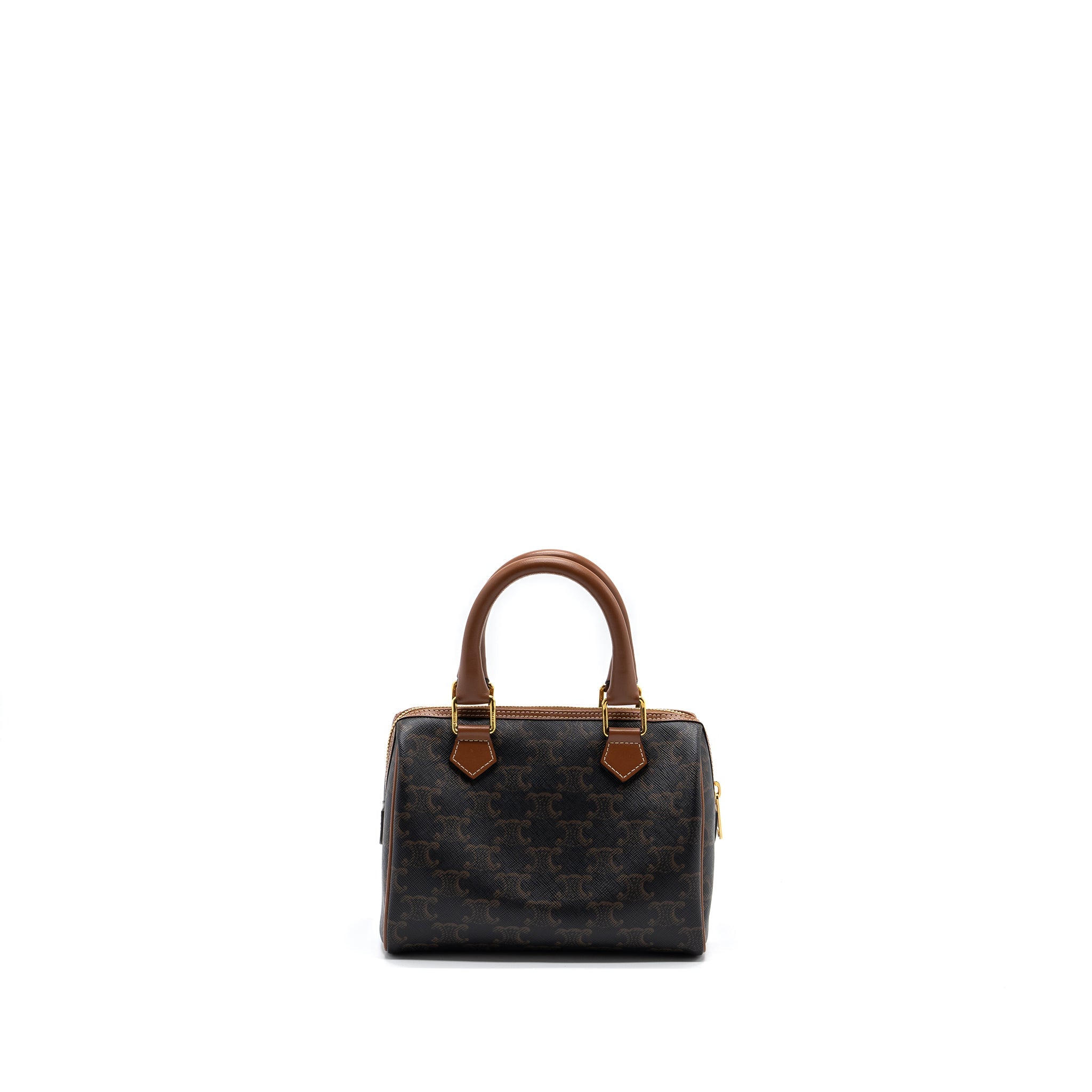 CELINE SMALL BOSTON BAG TRIOMPHE CANVAS/CALFSKIN TAN GHW