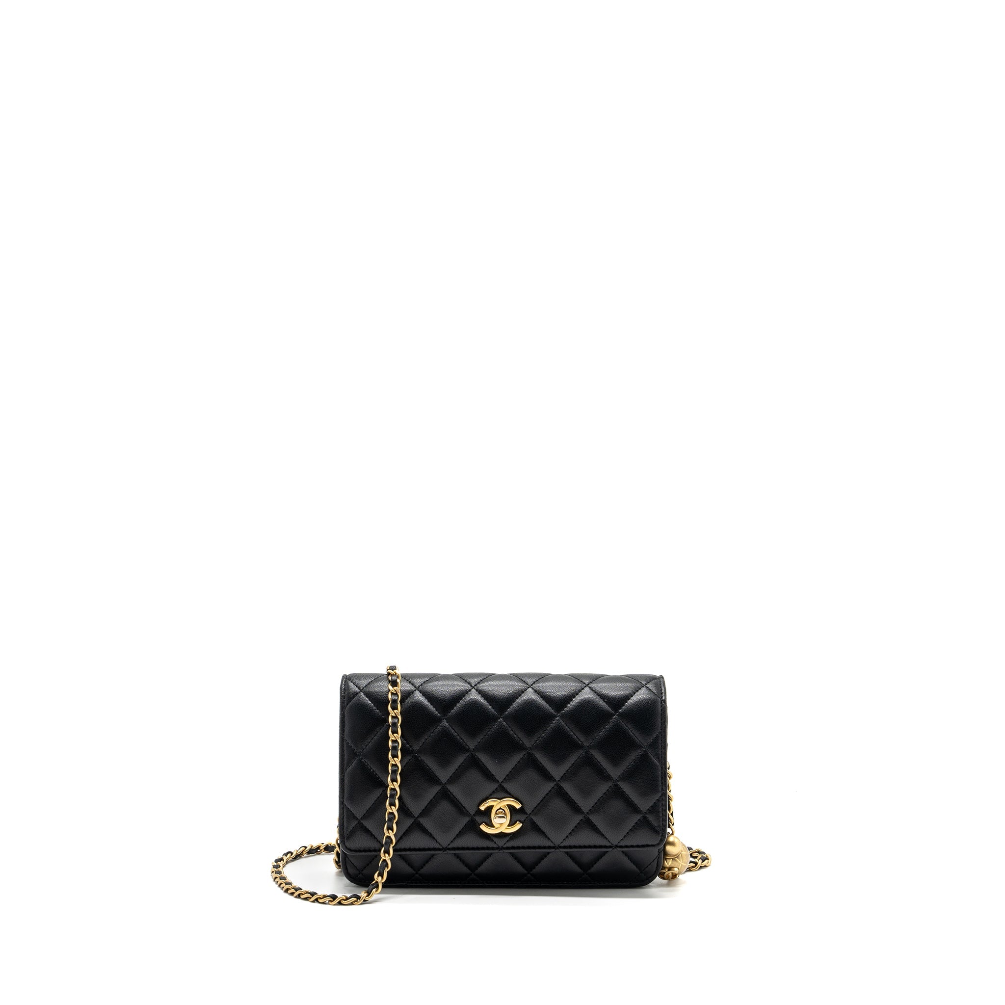 CHANEL PEARL CRUSH WALLET ON CHAIN LAMBSKIN BLACK GHW(MICROCHIP)