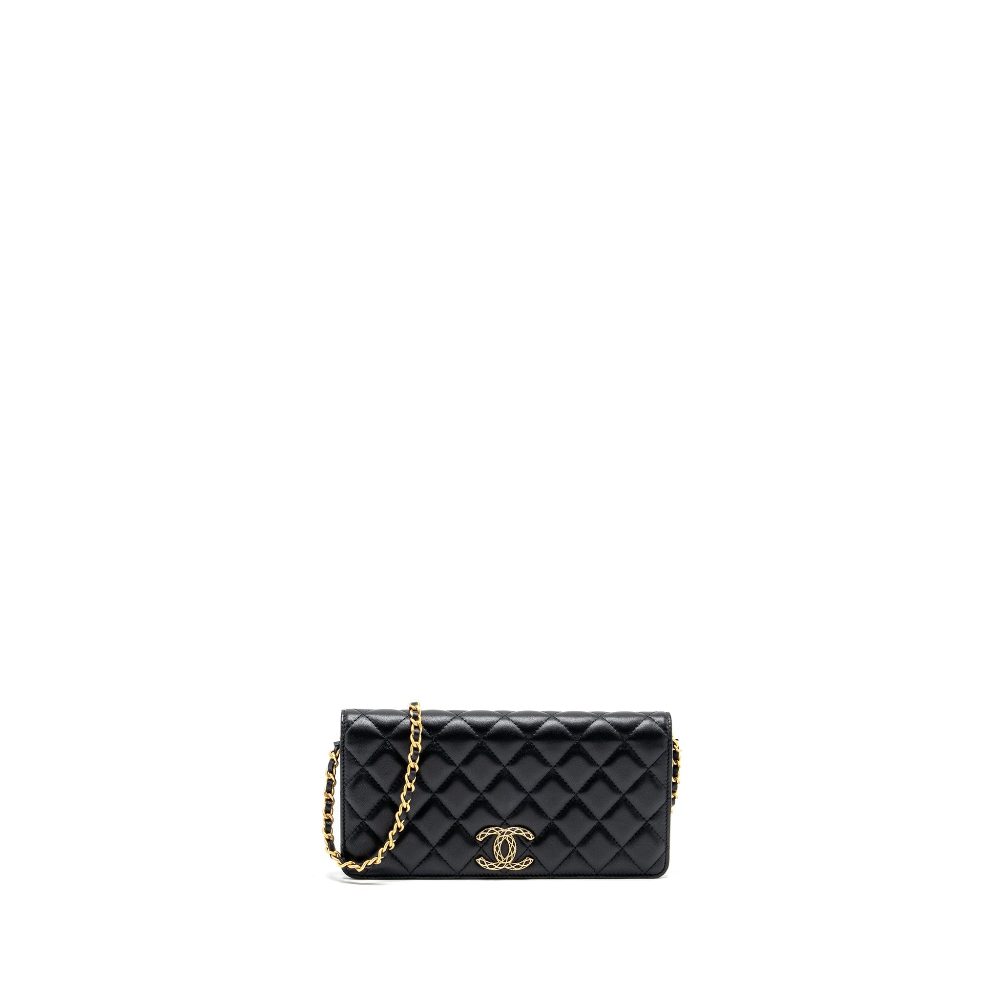 CHANEL 23A CLUTCH WITH CHAIN LAMBSKIN BLACK GHW (MICROCHIP)