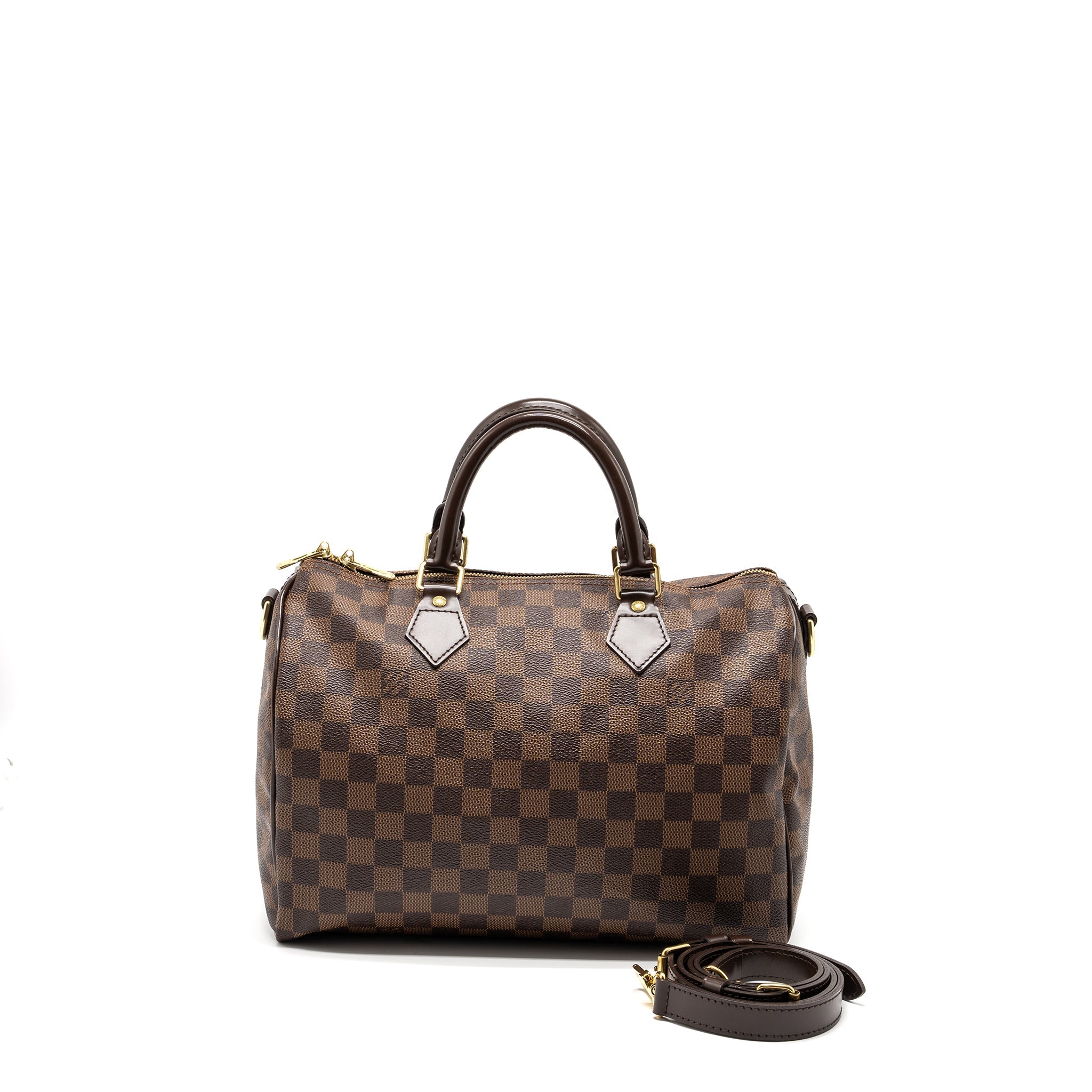 LOUIS VUITTON SPEEDY 30 BANDOULIERE DAMIER EBENE CANVAS GHW