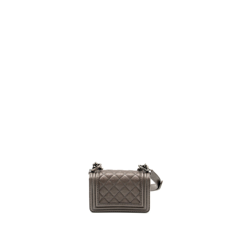 CHANEL SUPER MINI BOY BAG GRAINED CALFSKIN BRONZE RUTHENIUM HARDWARE
