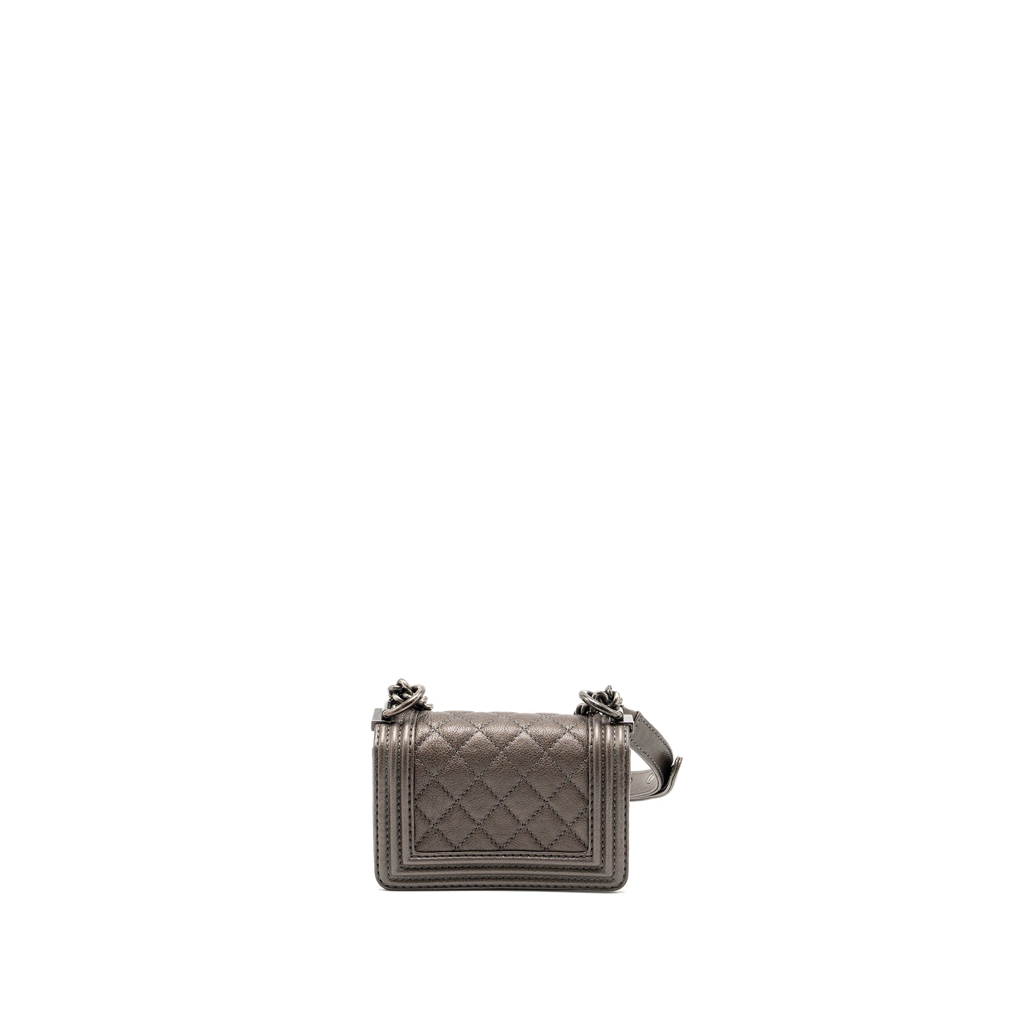 CHANEL SUPER MINI BOY BAG GRAINED CALFSKIN BRONZE RUTHENIUM HARDWARE