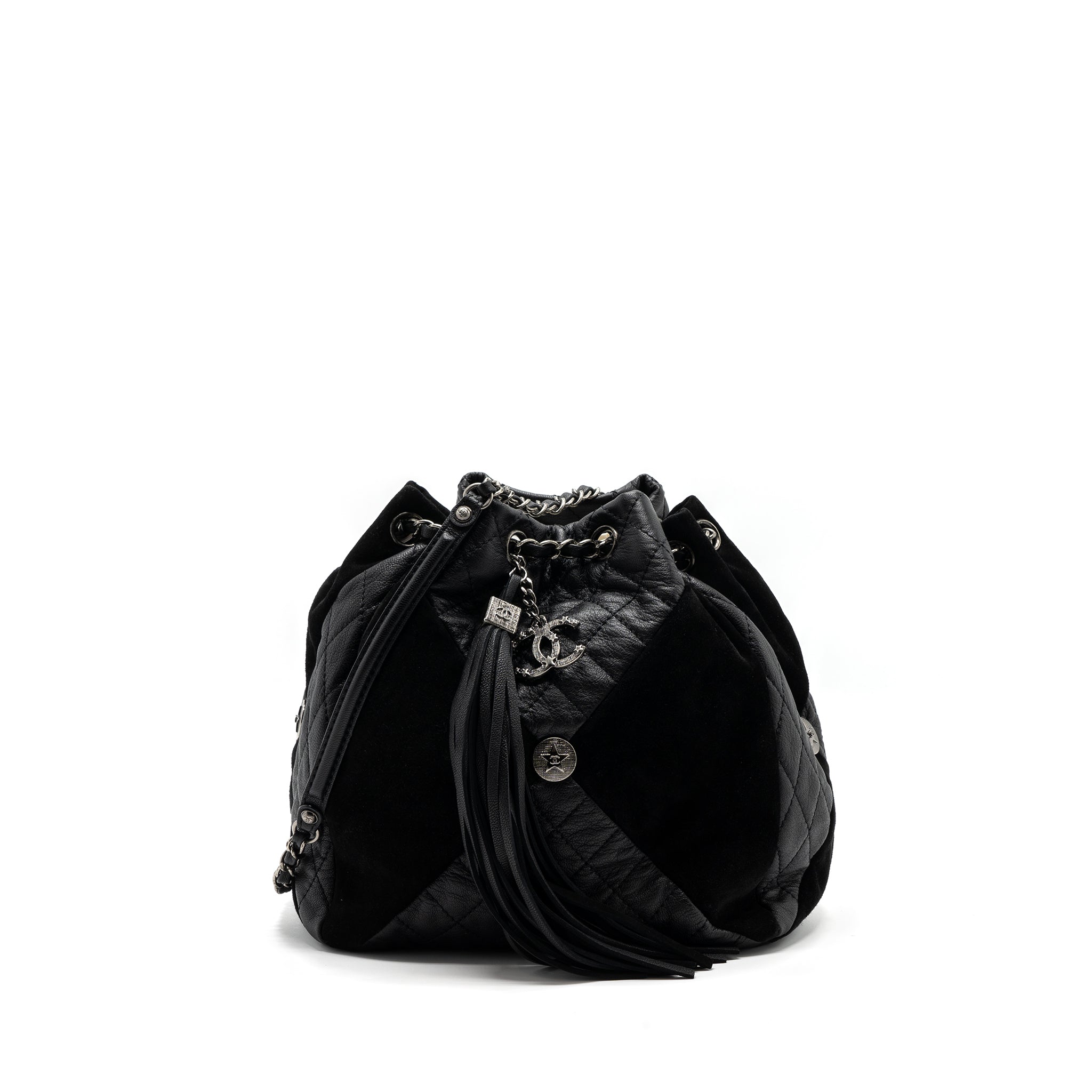 CHANEL BUCKET BAG GOATSKIN/SUE CALFSKIN BLACK SHW
