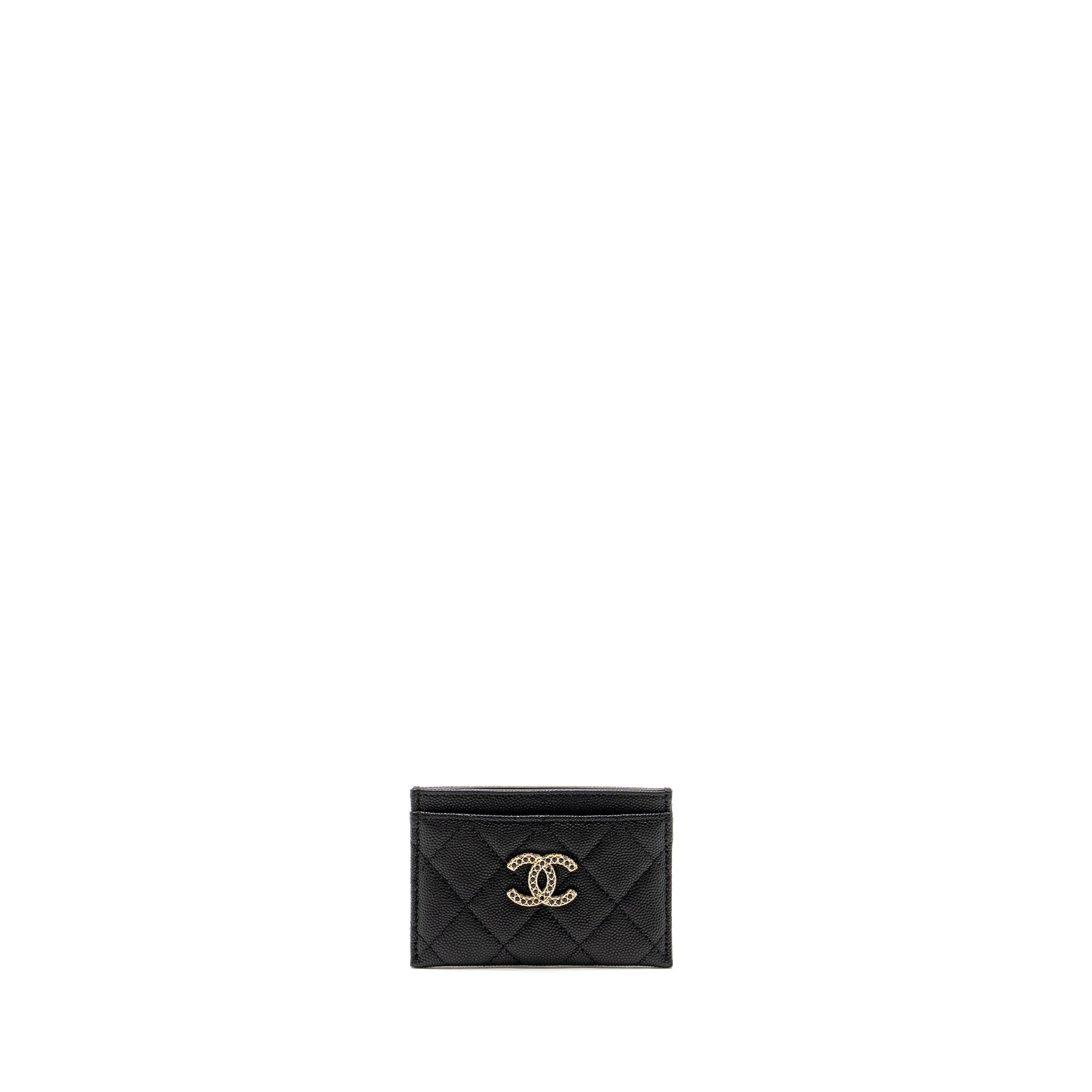 CHANEL DETAIL CC LOGO CARD HOLDER CAVIAR BLACK LGHW(MICROCHIP)