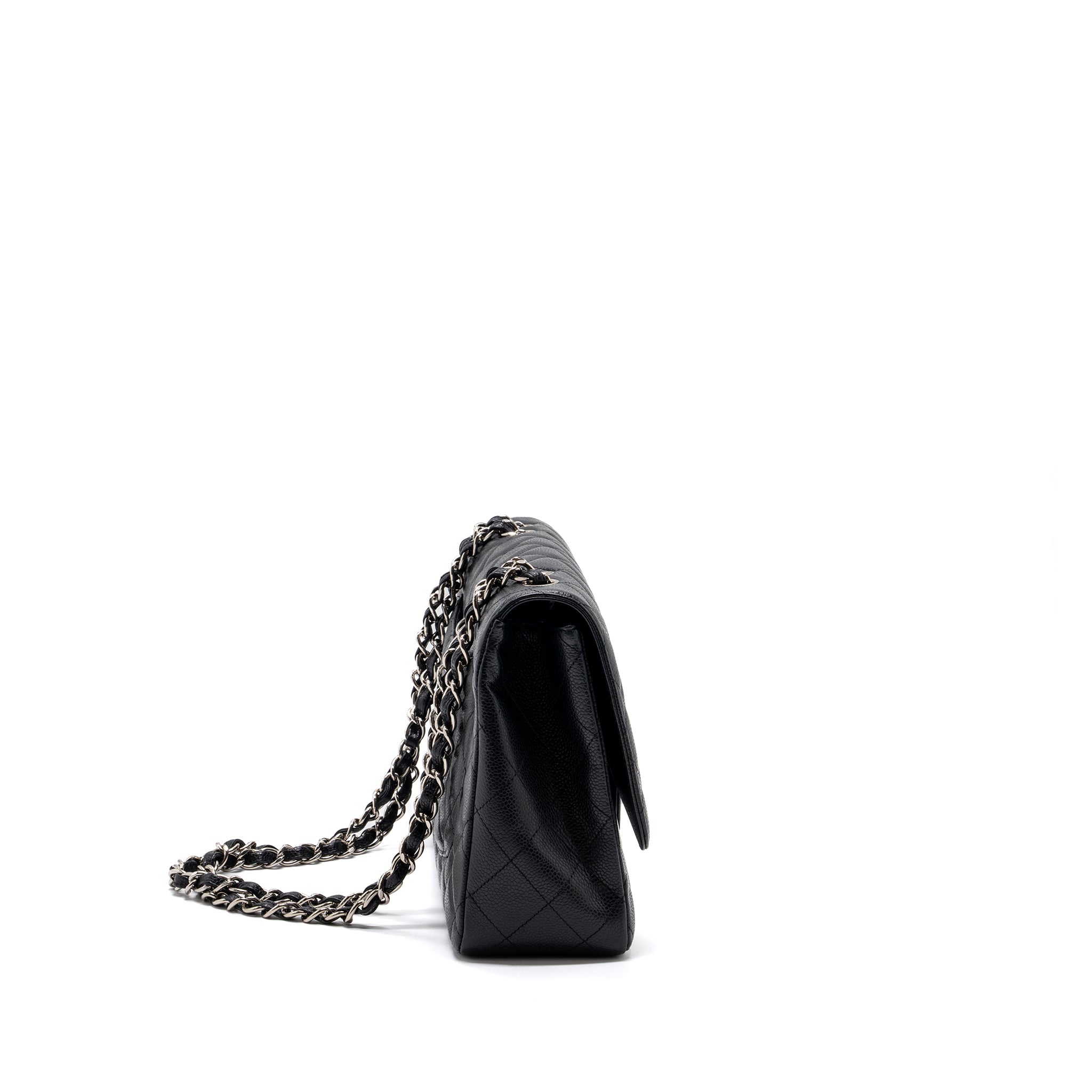 CHANEL JUMBO CLASSIC SINGLE FLAP BAG CAVIAR BLACK SHW