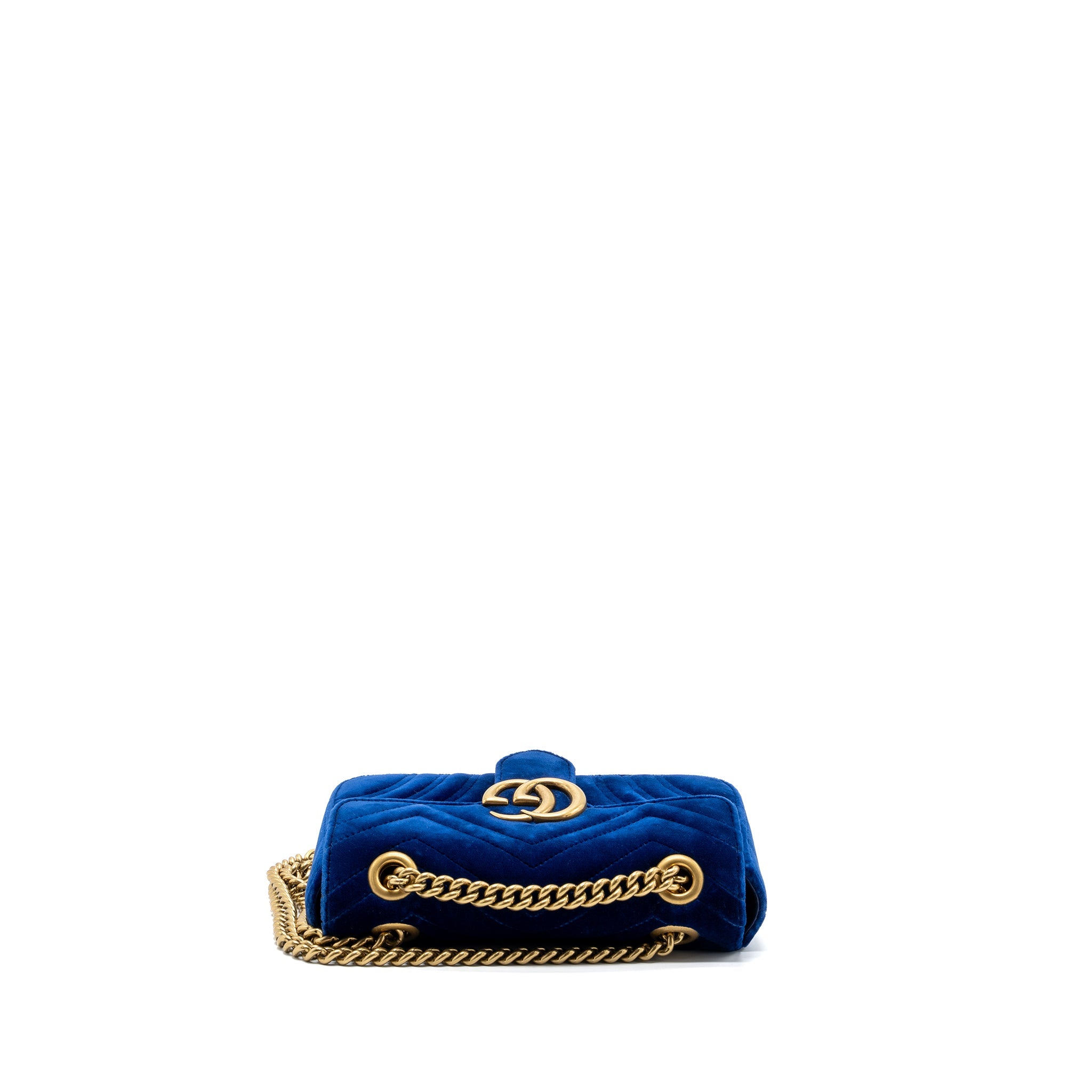 GUCCI SMALL GG MARMONT BAG VELVET BLUE GHW