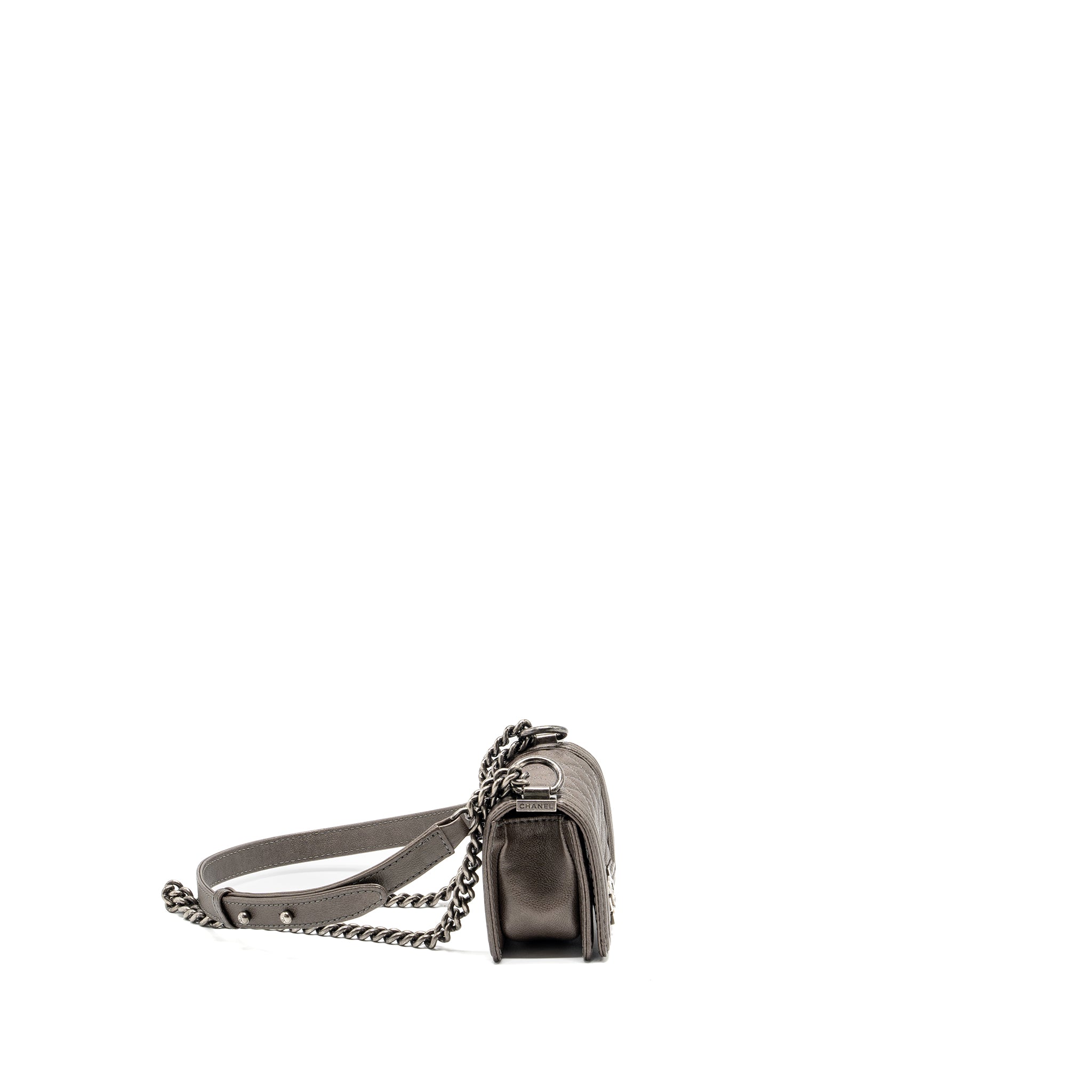 CHANEL SUPER MINI BOY BAG GRAINED CALFSKIN BRONZE RUTHENIUM HARDWARE