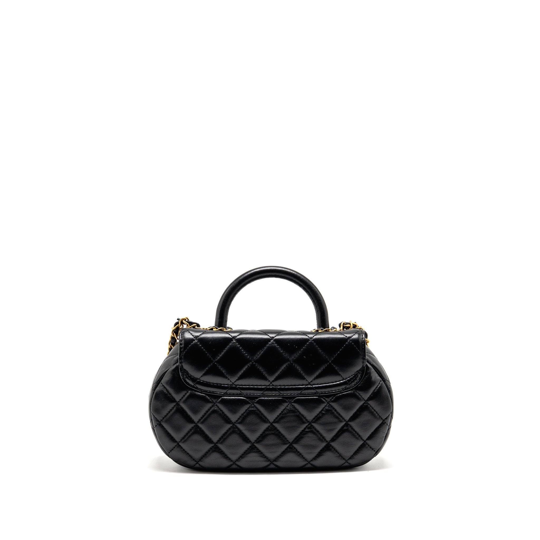 CHANEL 24C TOP HANDLE FLAP BAG QUILTED LAMBSKIN BLACK GHW (MICROCHIP)