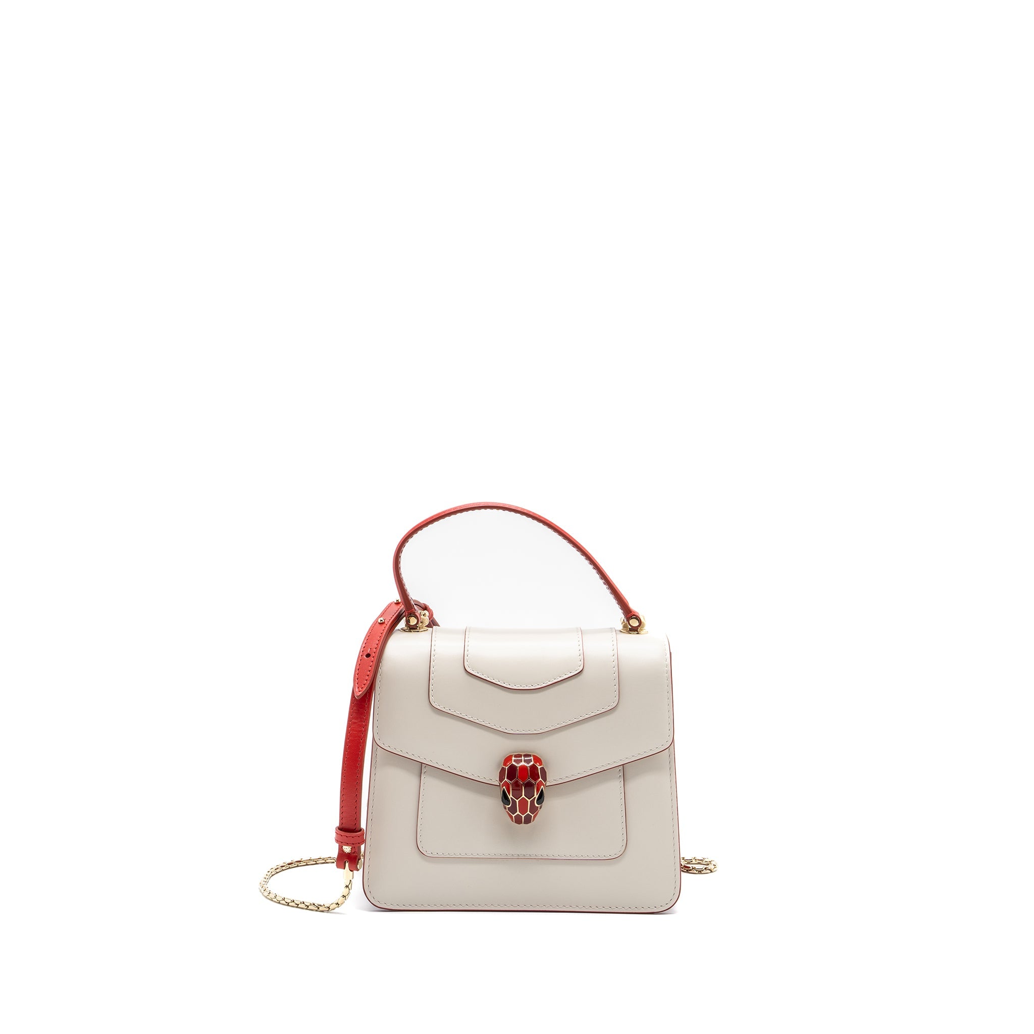 BVLGARI TOP HANDLE SERPENTI BAG CALFSKIN WHITE / RED LGHW