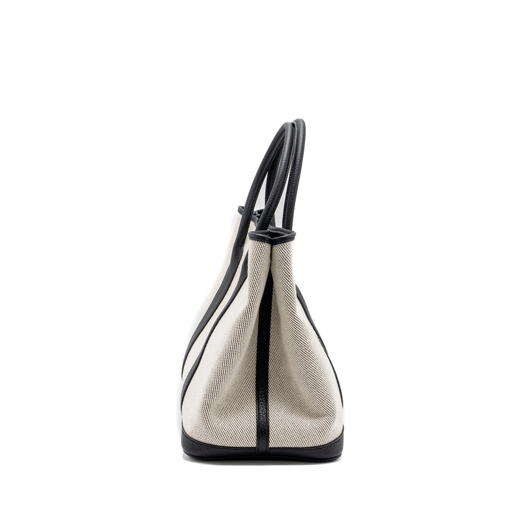 HERMES GARDEN PARTY 36 CANVAS/ LEATHER BLACK / WHITE SHW