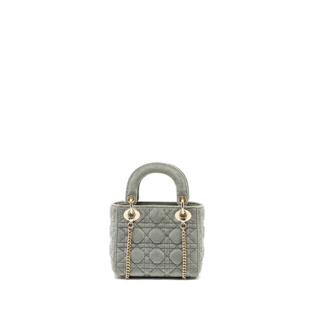 DIOR MINI LADY DIOR VELVET LIGHT GREY LGHW