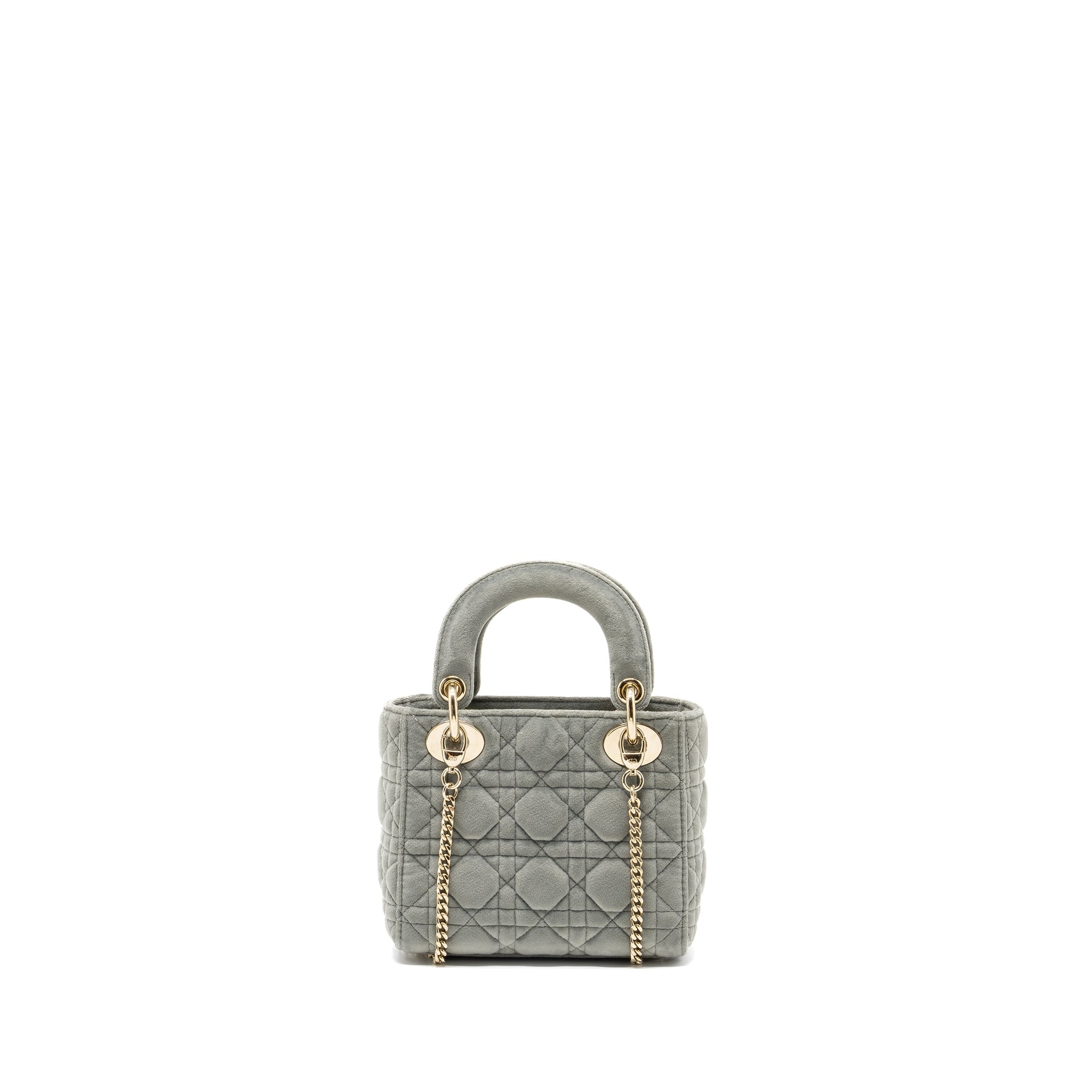 DIOR MINI LADY DIOR VELVET LIGHT GREY LGHW