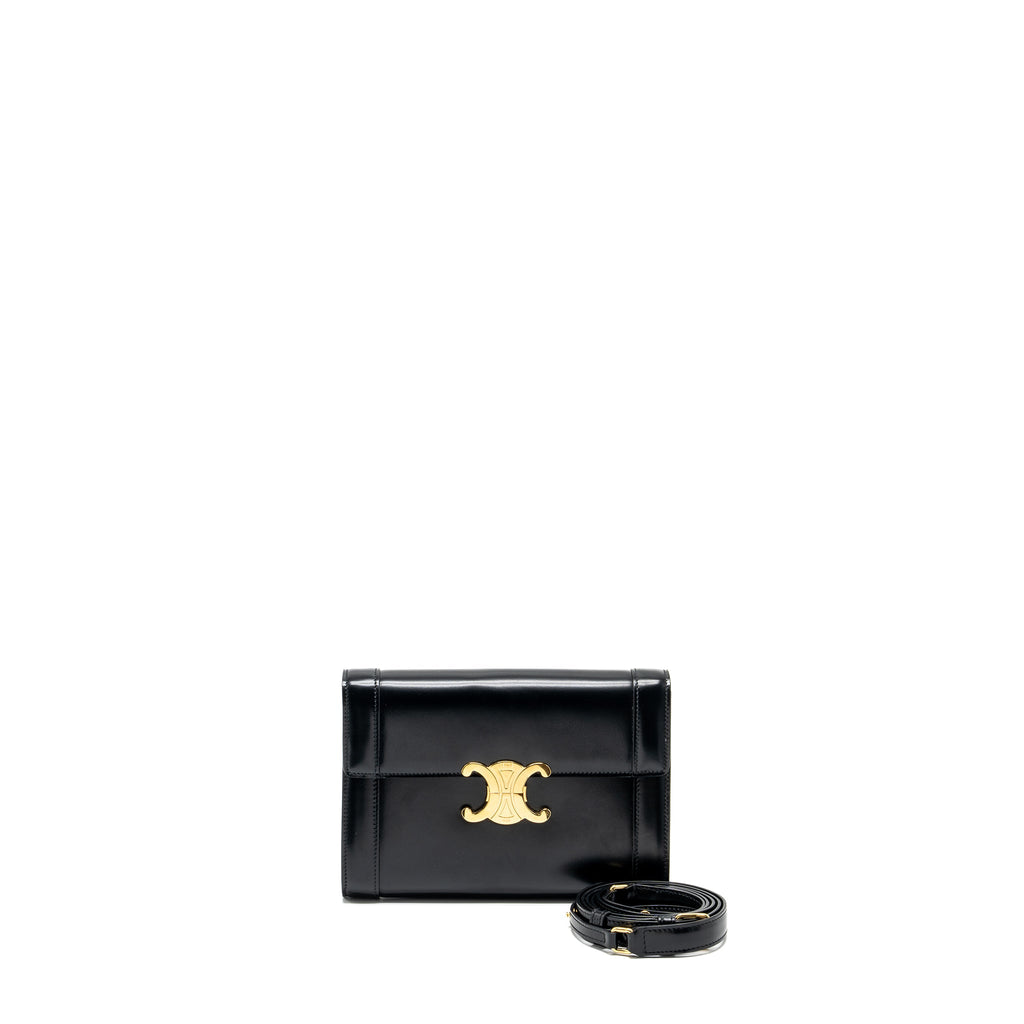 CELINE TRIOMPHE FLAP WALLET WITH STRAP CALFSKIN BLACK GHW