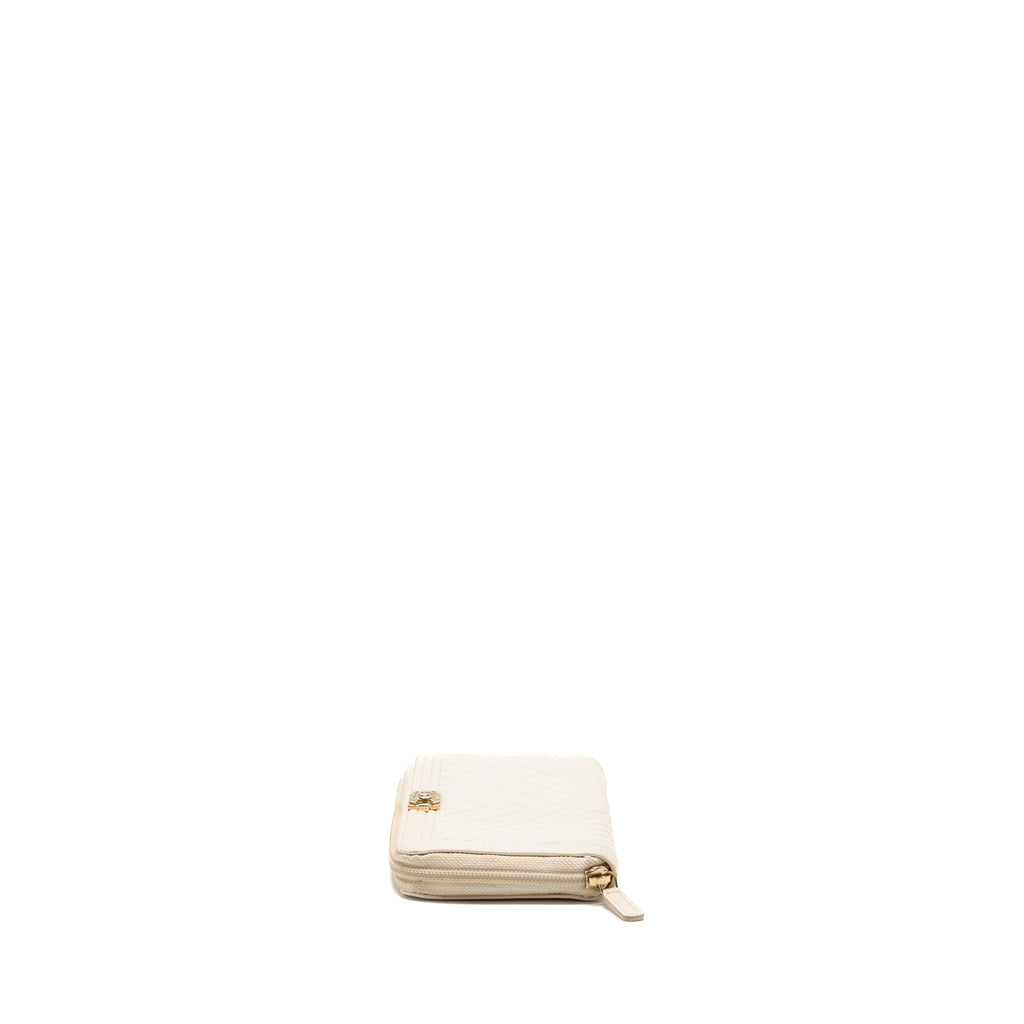 CHANEL CHEVRON BOY ZIP LONG WALLET CAVIAR WHITE LGHW