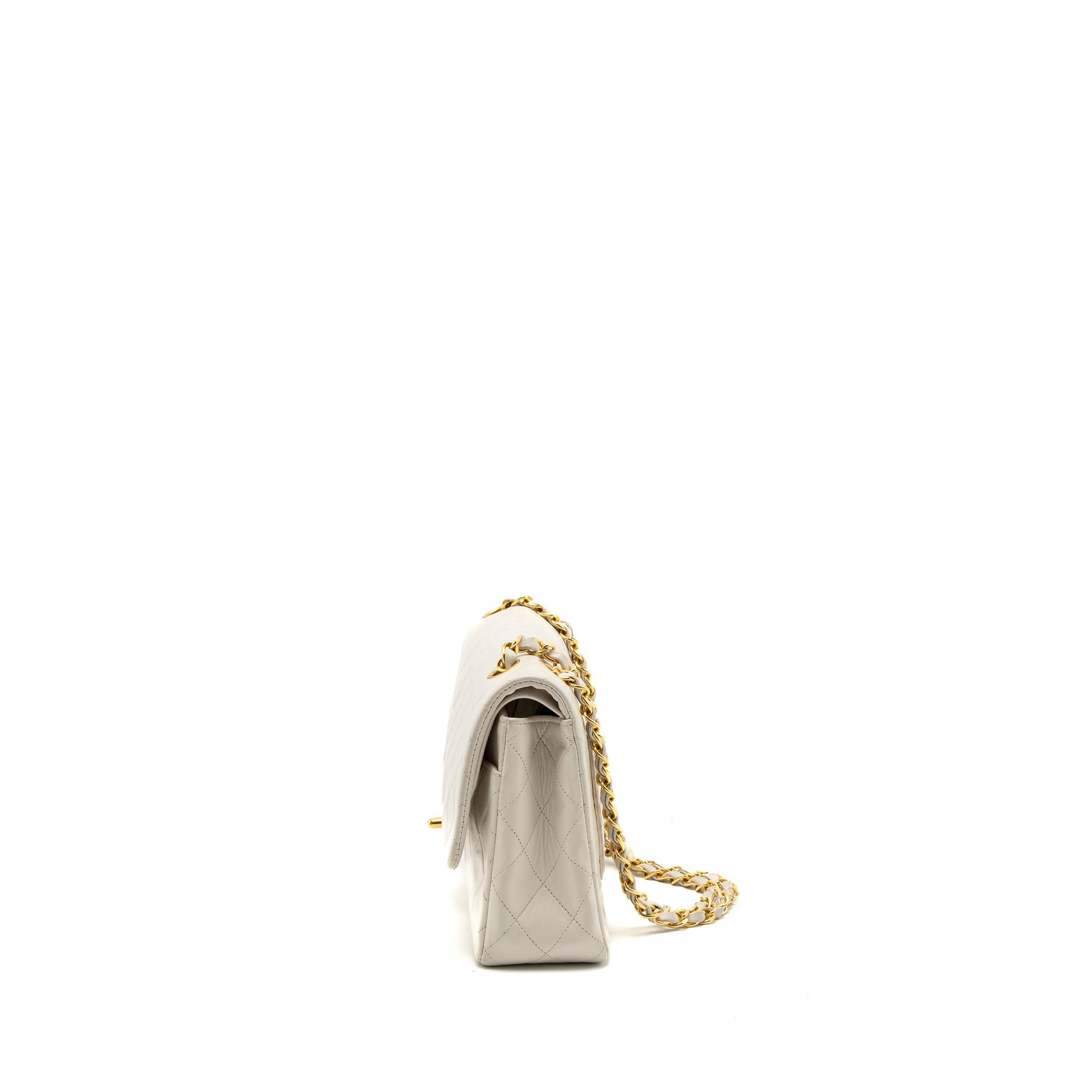 CHANEL VINTAGE MEDIUM CLASSIC DOUBLE FLAP BAG LAMBSKIN WHITE GHW