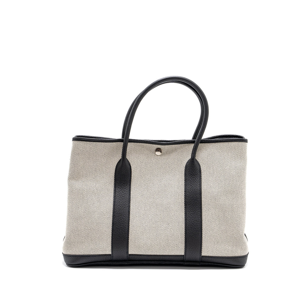 HERMES GARDEN PARTY 36 CANVAS/ LEATHER BLACK / WHITE SHW