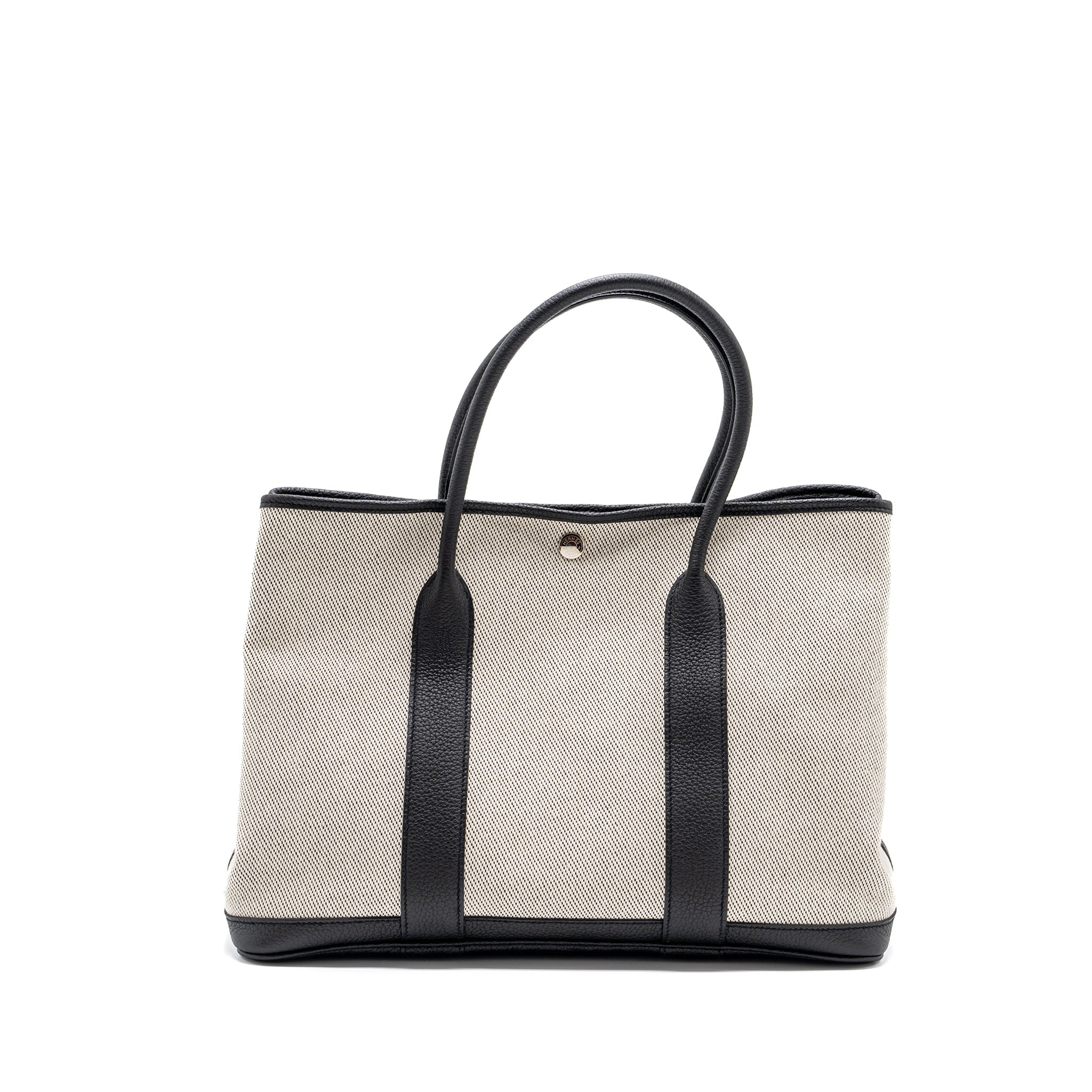 HERMES GARDEN PARTY 36 CANVAS/ LEATHER BLACK / WHITE SHW