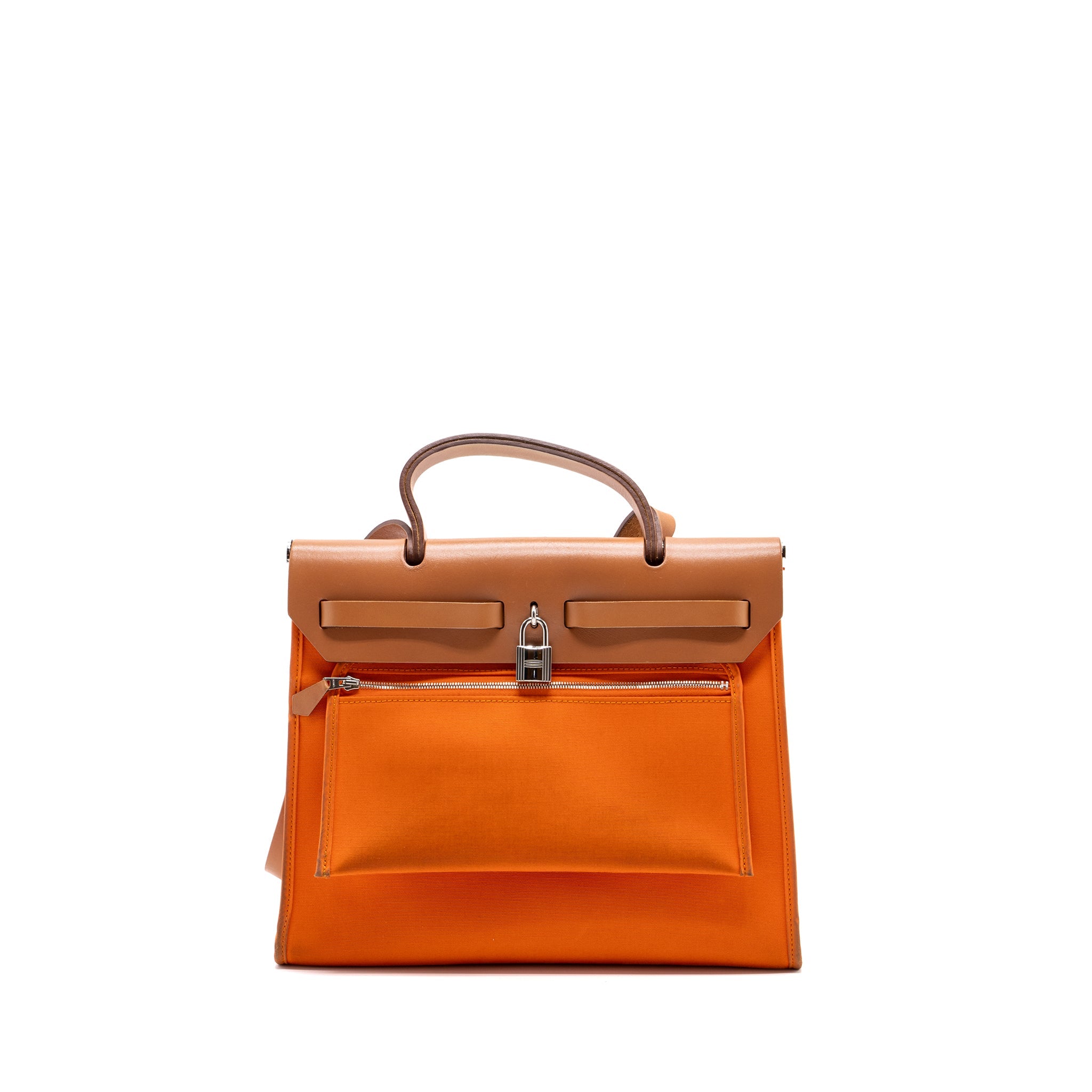 HERMES HERBAG 31 ZIP BAG CANVAS/HUNTER ORANGE SHW