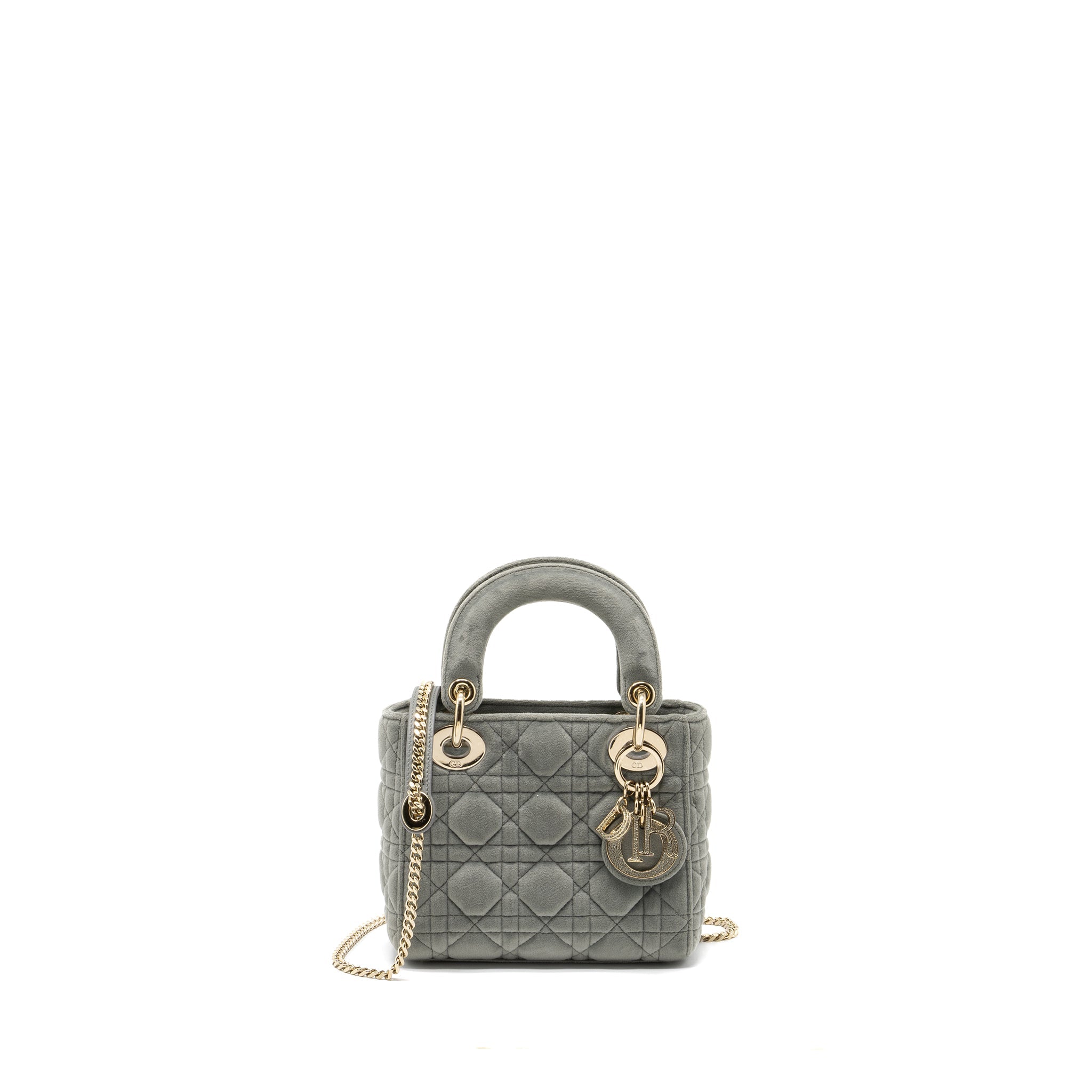 DIOR MINI LADY DIOR VELVET LIGHT GREY LGHW