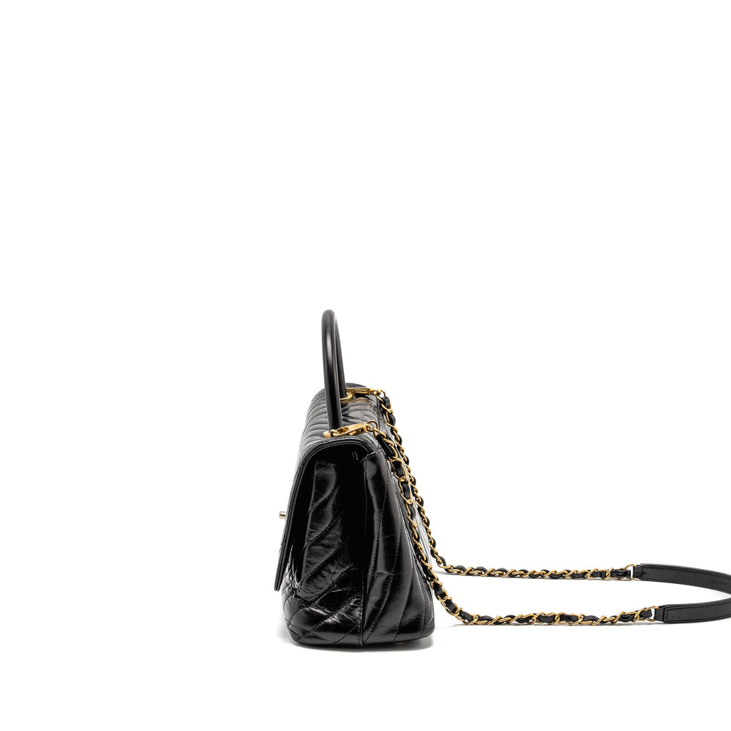 CHANEL MEDIUM COCO HANDLE CHEVRON CALFSKIN BLACK GHW