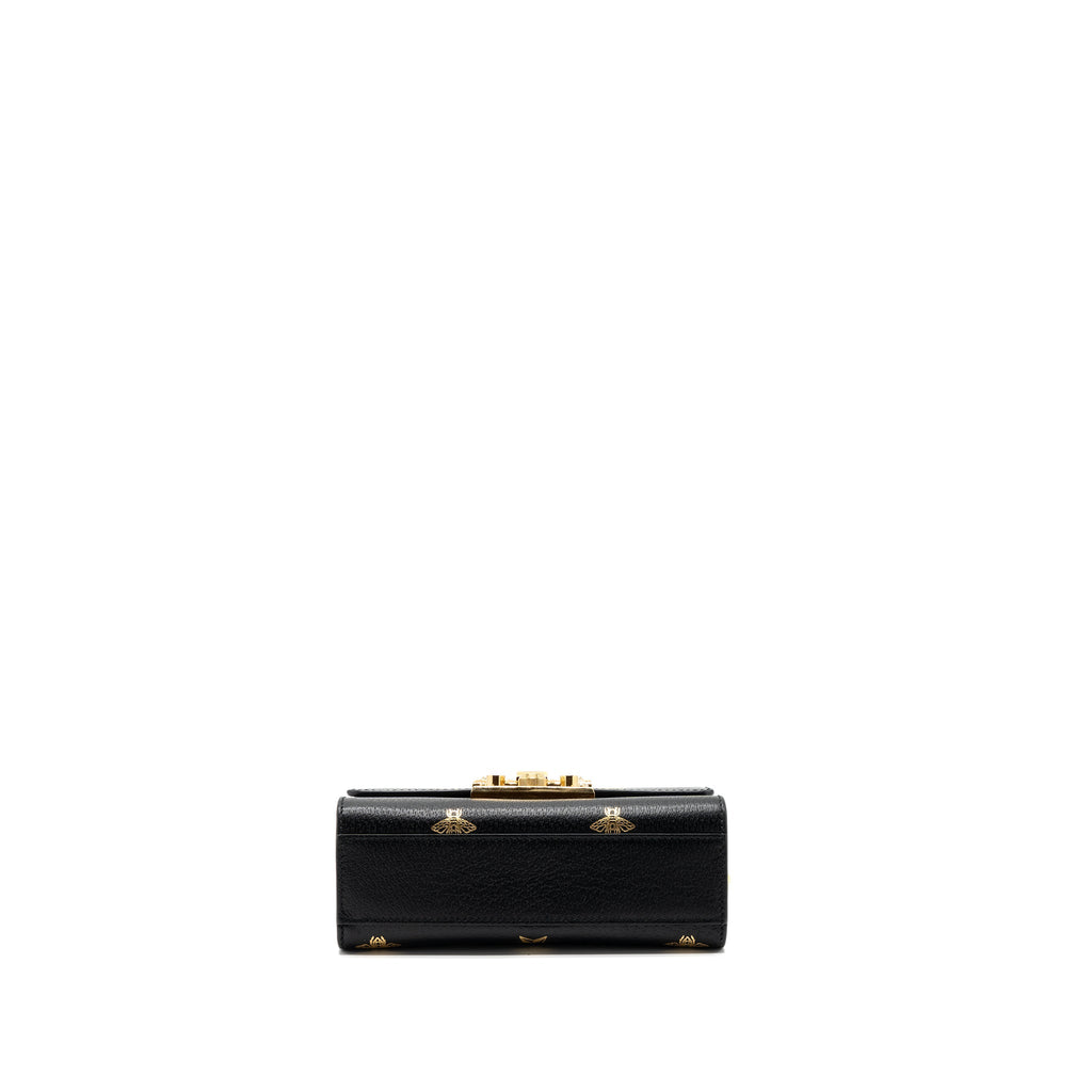 GUCCI PADLOCK CHAIN BAG BEE PRINT CALFSKIN BLACK GHW