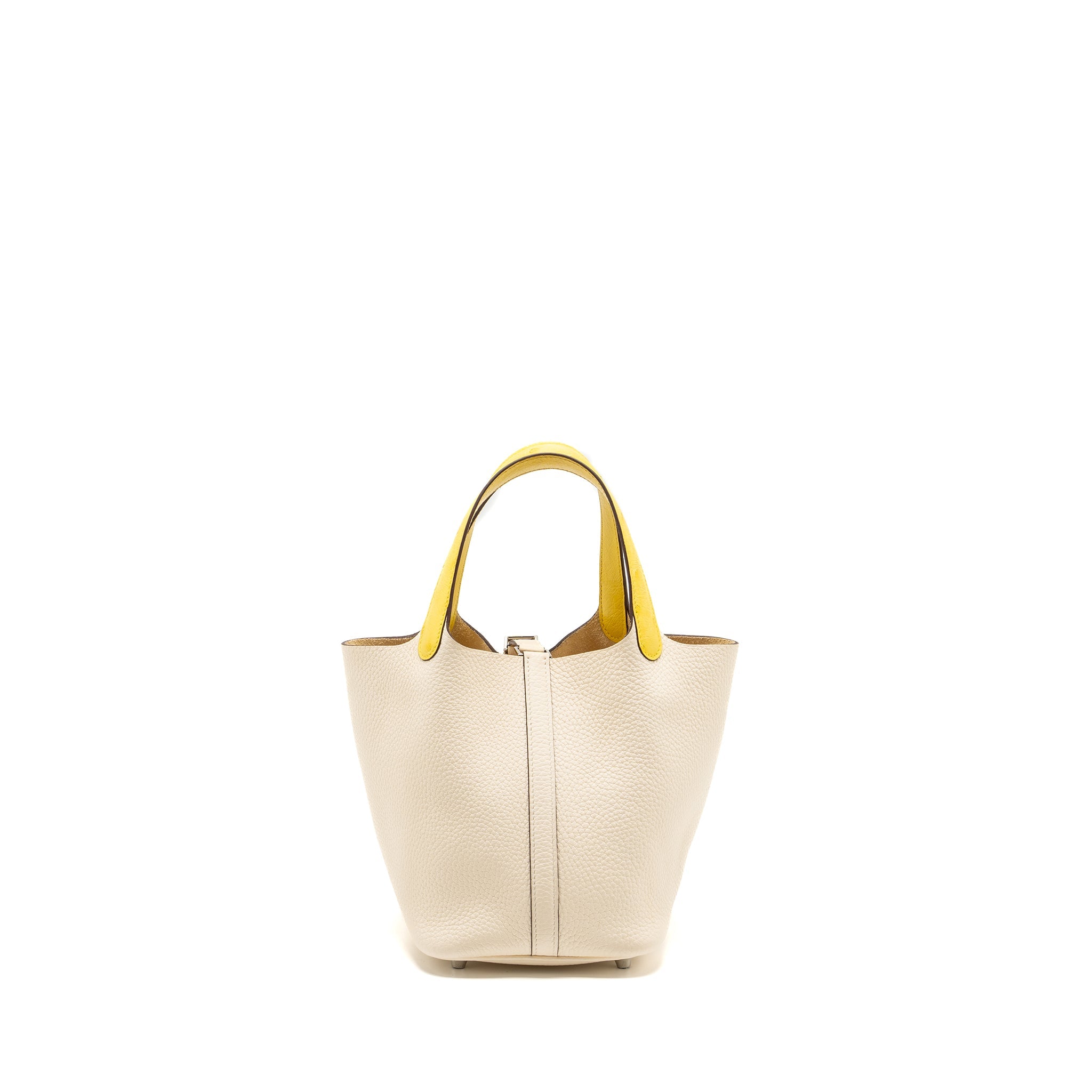 HERMES PICOTIN 18 LOCK BAG CLEMENCE/OSTRICH HANDLE NATA/JAUNE CITRON SHW