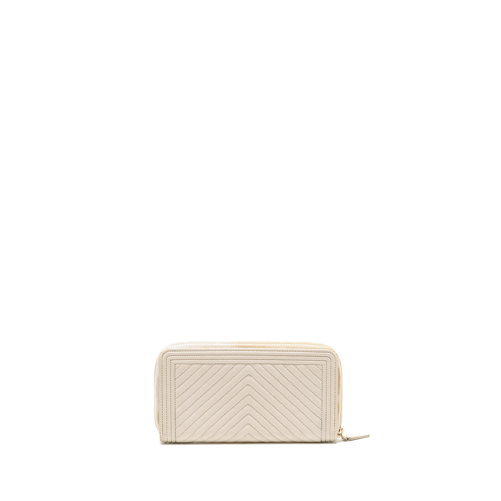 CHANEL CHEVRON BOY ZIP LONG WALLET CAVIAR WHITE LGHW