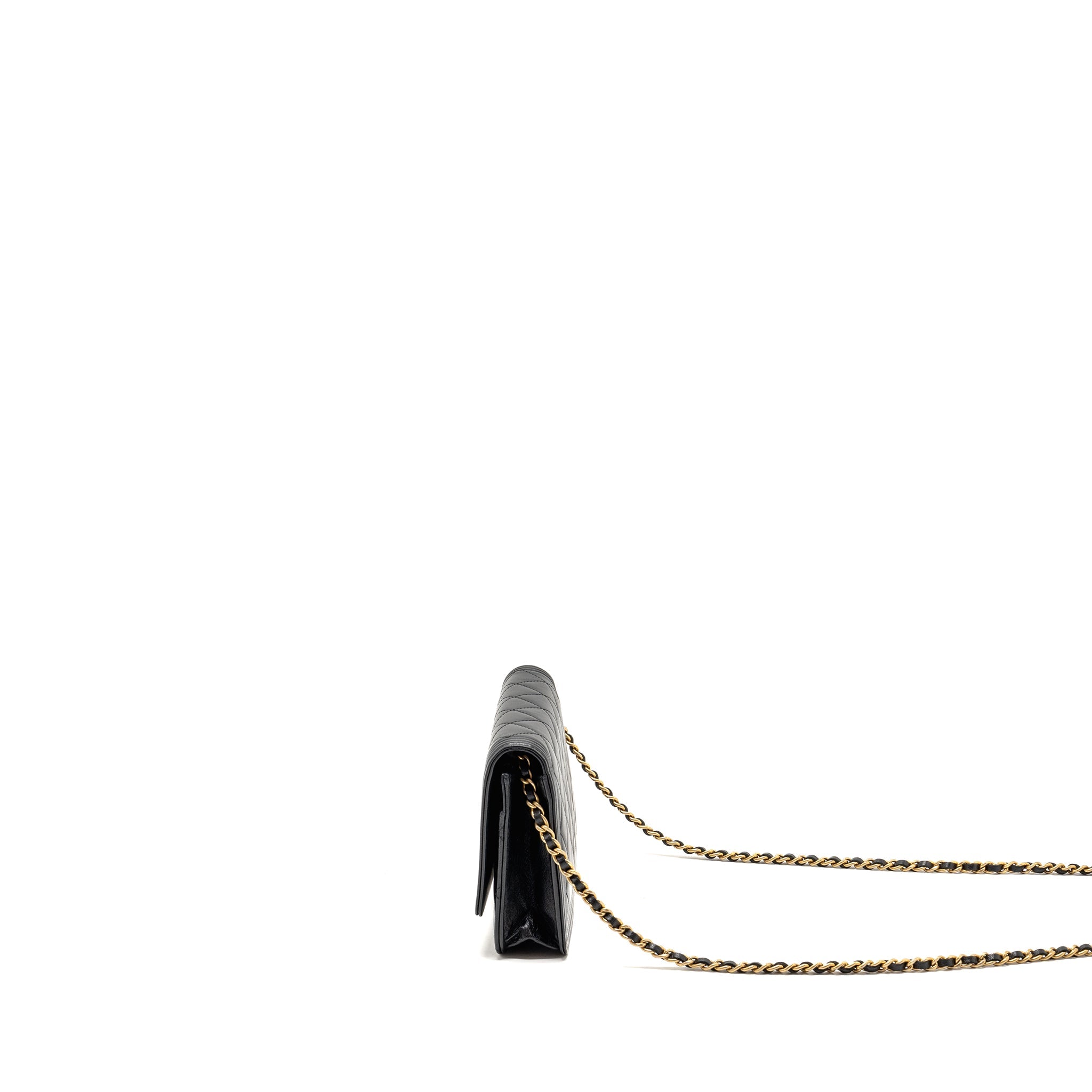 CHANEL BOY WALLET ON CHAIN LAMBSKIN BLACK GHW