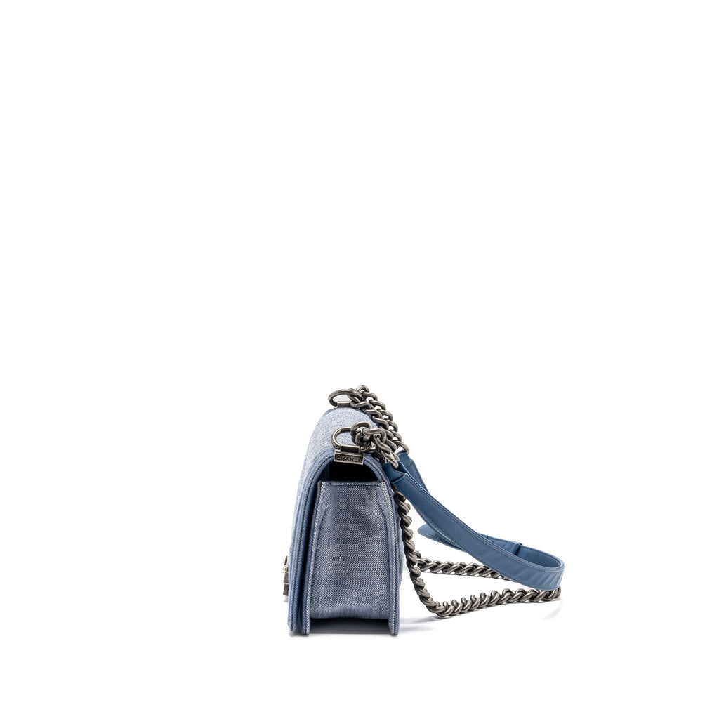 CHANEL MEDIUM BOY BAG DENIM BLUE RUTHENIUM SILVER HARDWARE