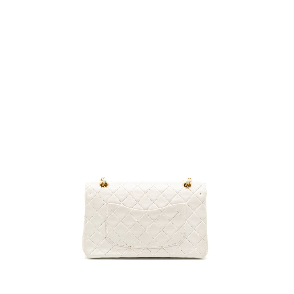 CHANEL VINTAGE MEDIUM CLASSIC DOUBLE FLAP BAG LAMBSKIN WHITE GHW