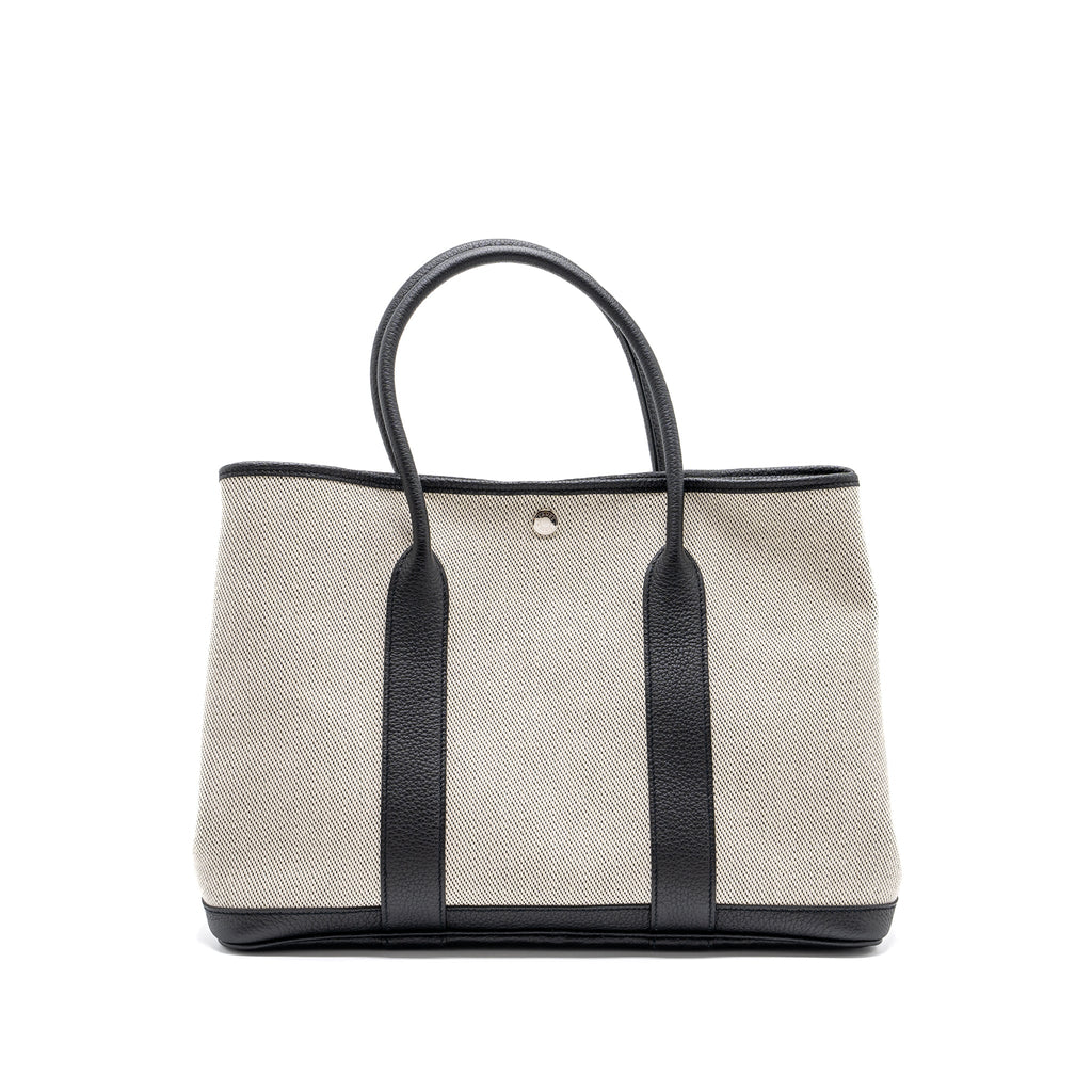 HERMES GARDEN PARTY 36 CANVAS/ LEATHER BLACK / WHITE SHW