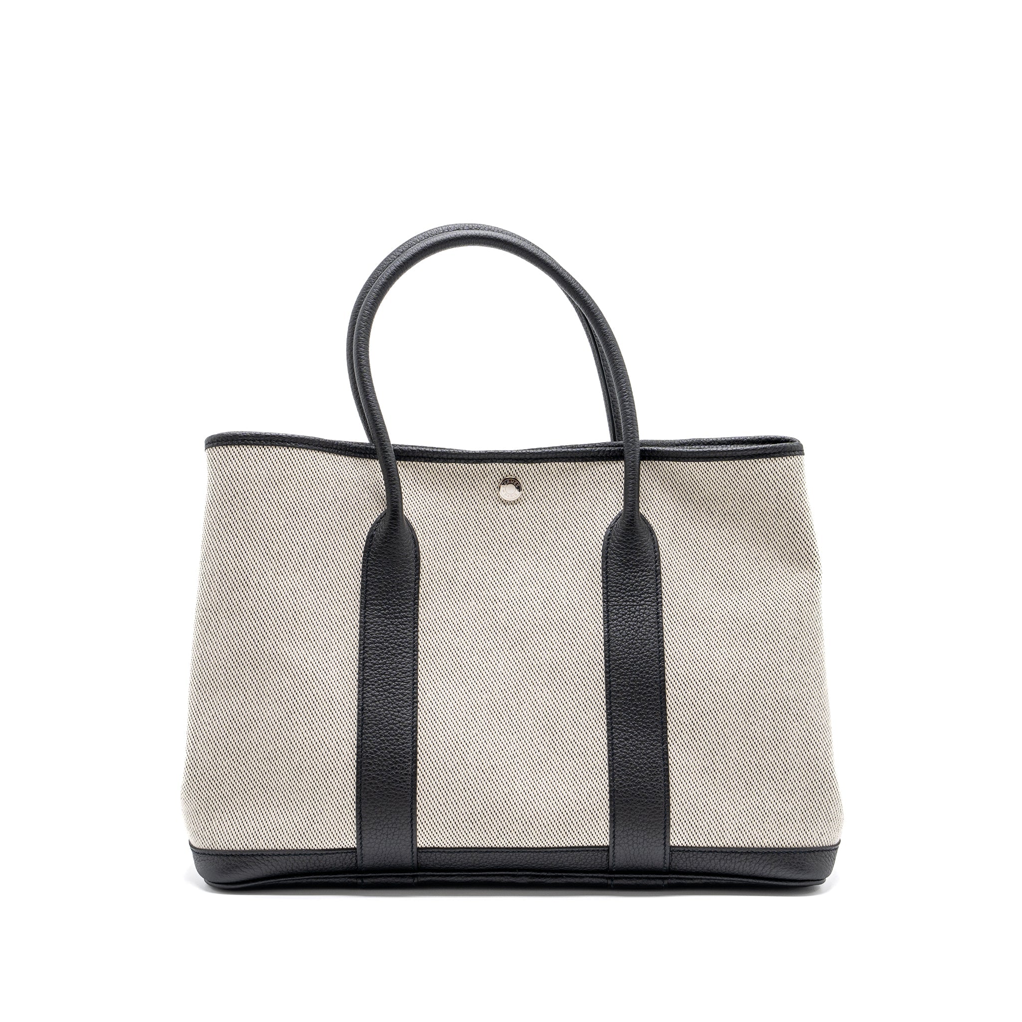 HERMES GARDEN PARTY 36 CANVAS/ LEATHER BLACK / WHITE SHW
