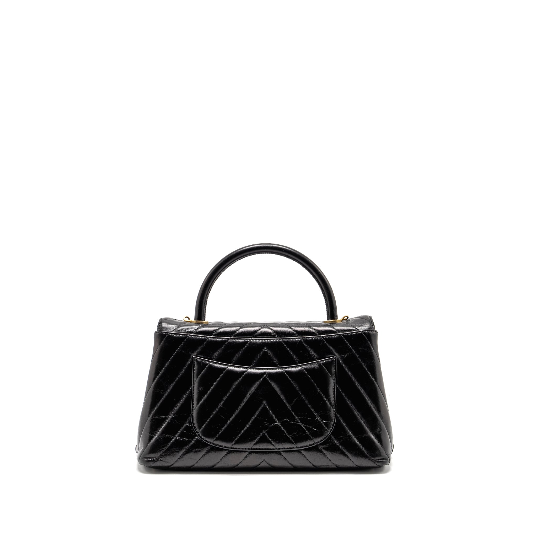 CHANEL MEDIUM COCO HANDLE CHEVRON CALFSKIN BLACK GHW