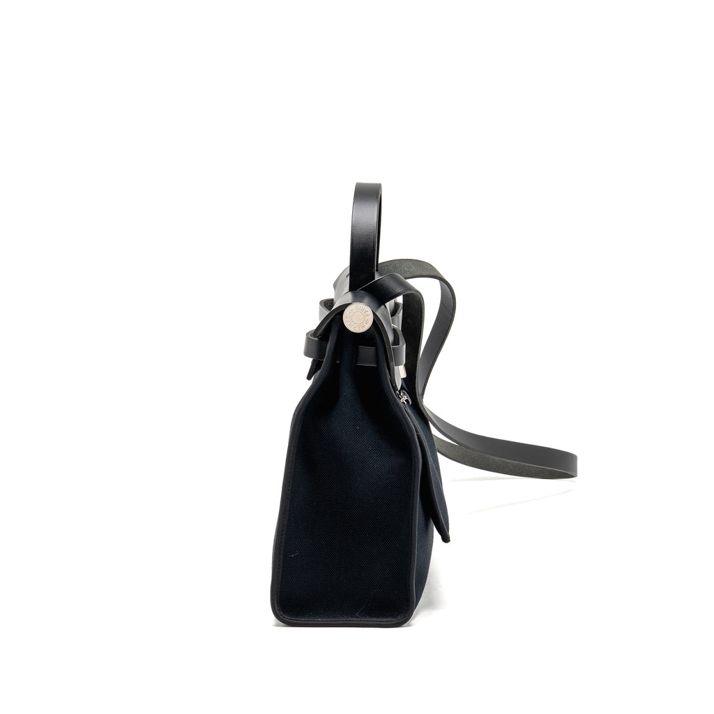 HERMES HERBAG 31 ZIP BAG CANVAS / HUNTER LEATHER BLACK SHW