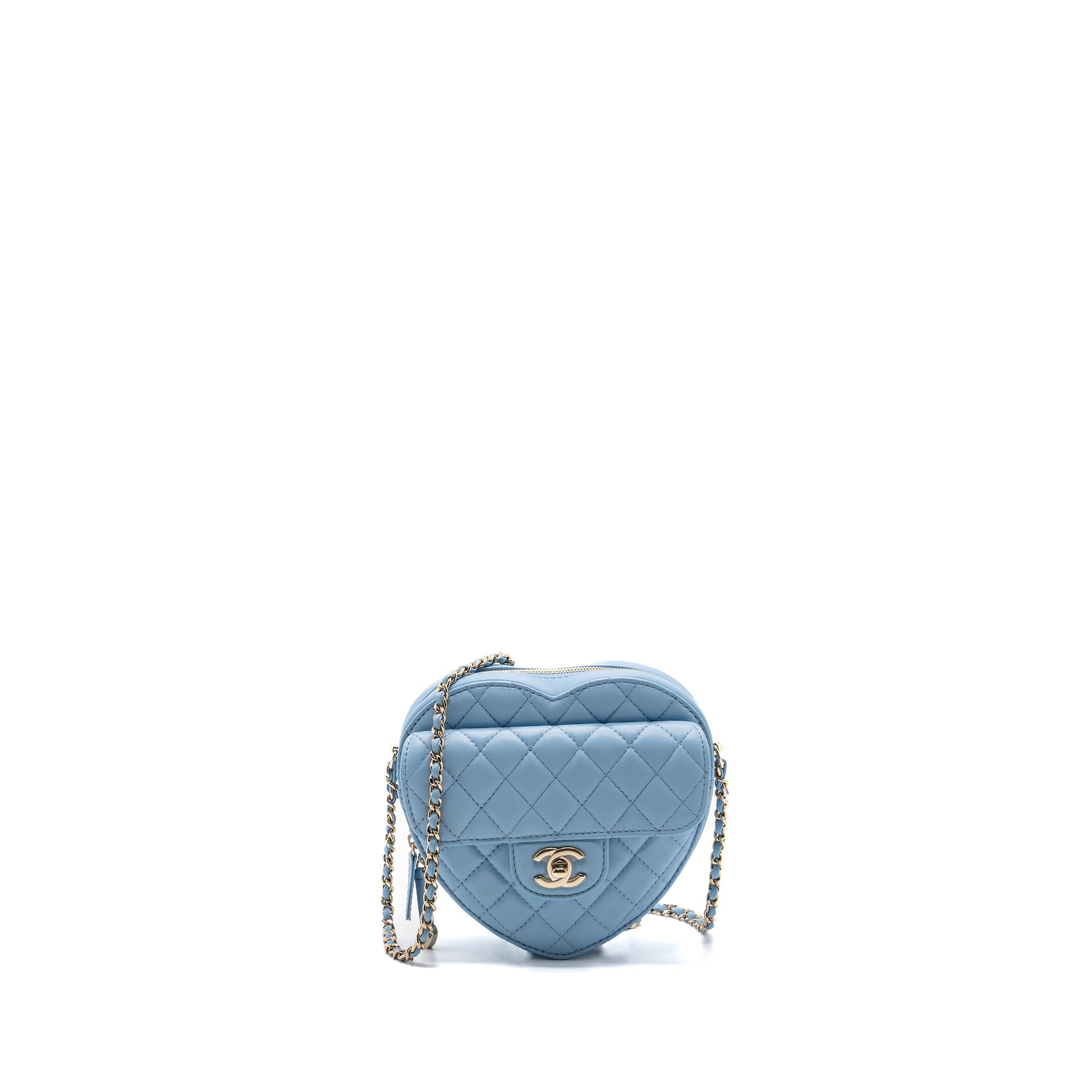 CHANEL HEART BAG LAMBSKIN LIGHT BLUE LGHW (MICROCHIP)